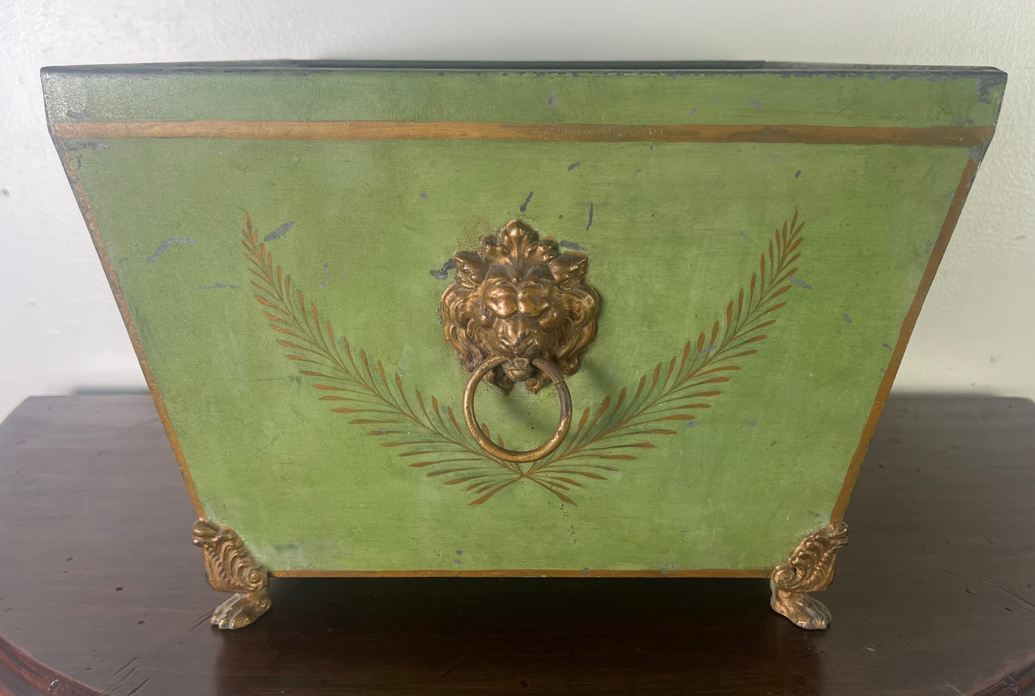 19th century French Tole Hand Painted Planter w/ Liner For Sale 2