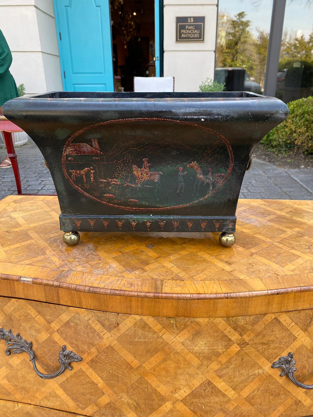 19th Century French Tole Japanned Cachepot / Jardiniere with Lions Head For Sale 10