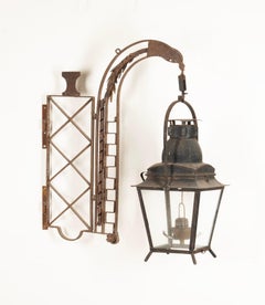 19th Century French Tole Lantern on Iron Bracket