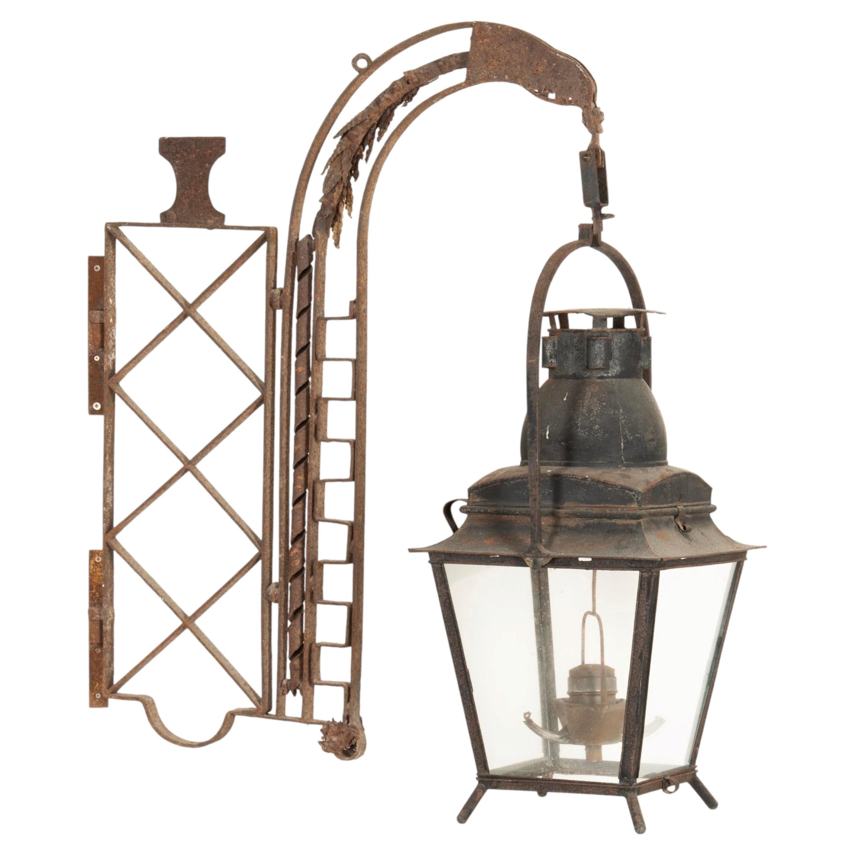 19th Century French Tole Lantern on Iron Bracket For Sale