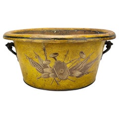 19th Century French Tole Peinte Cachepot with Military Trophy Motif