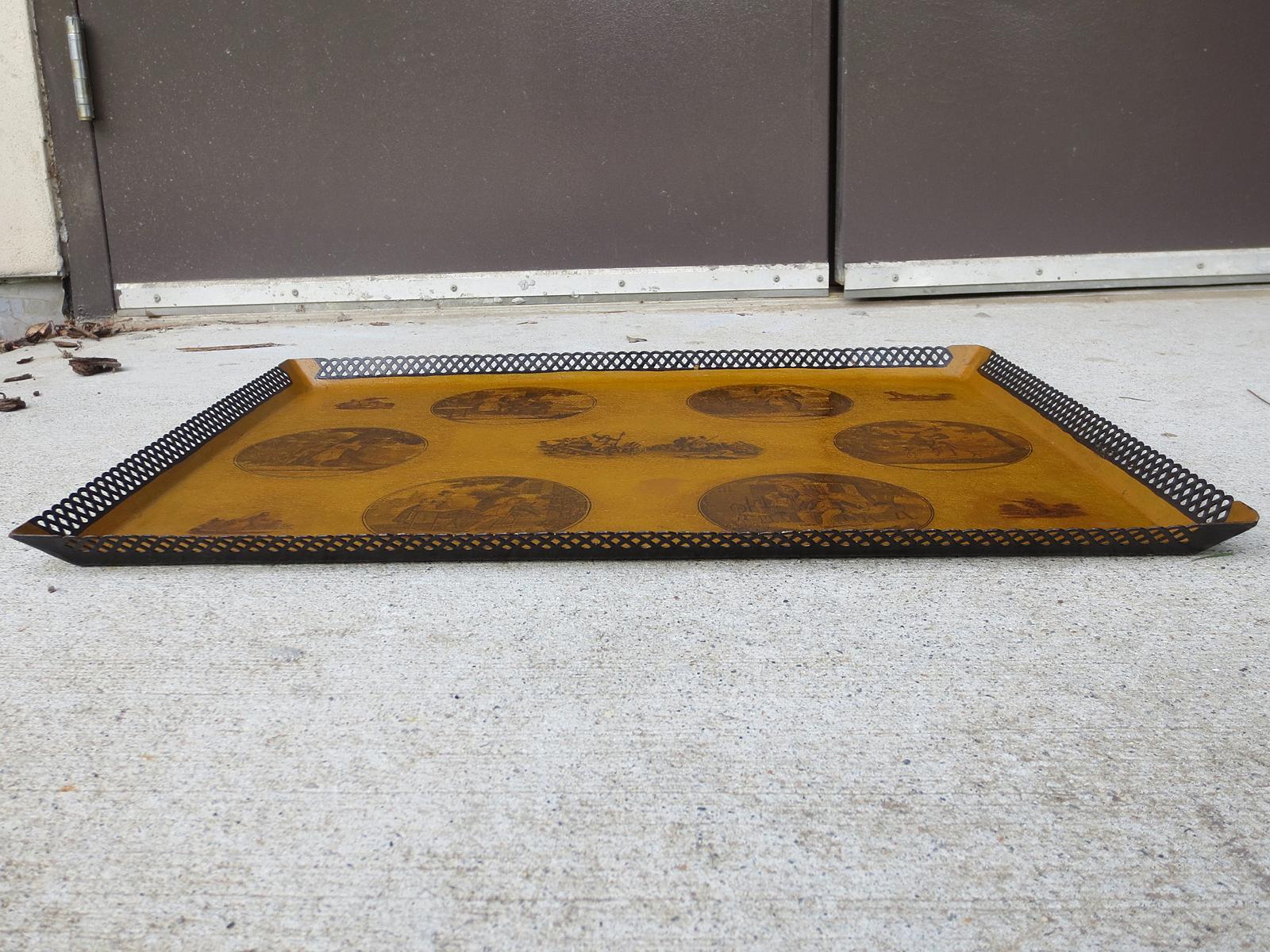 19th century French mustard yellow tole tray.