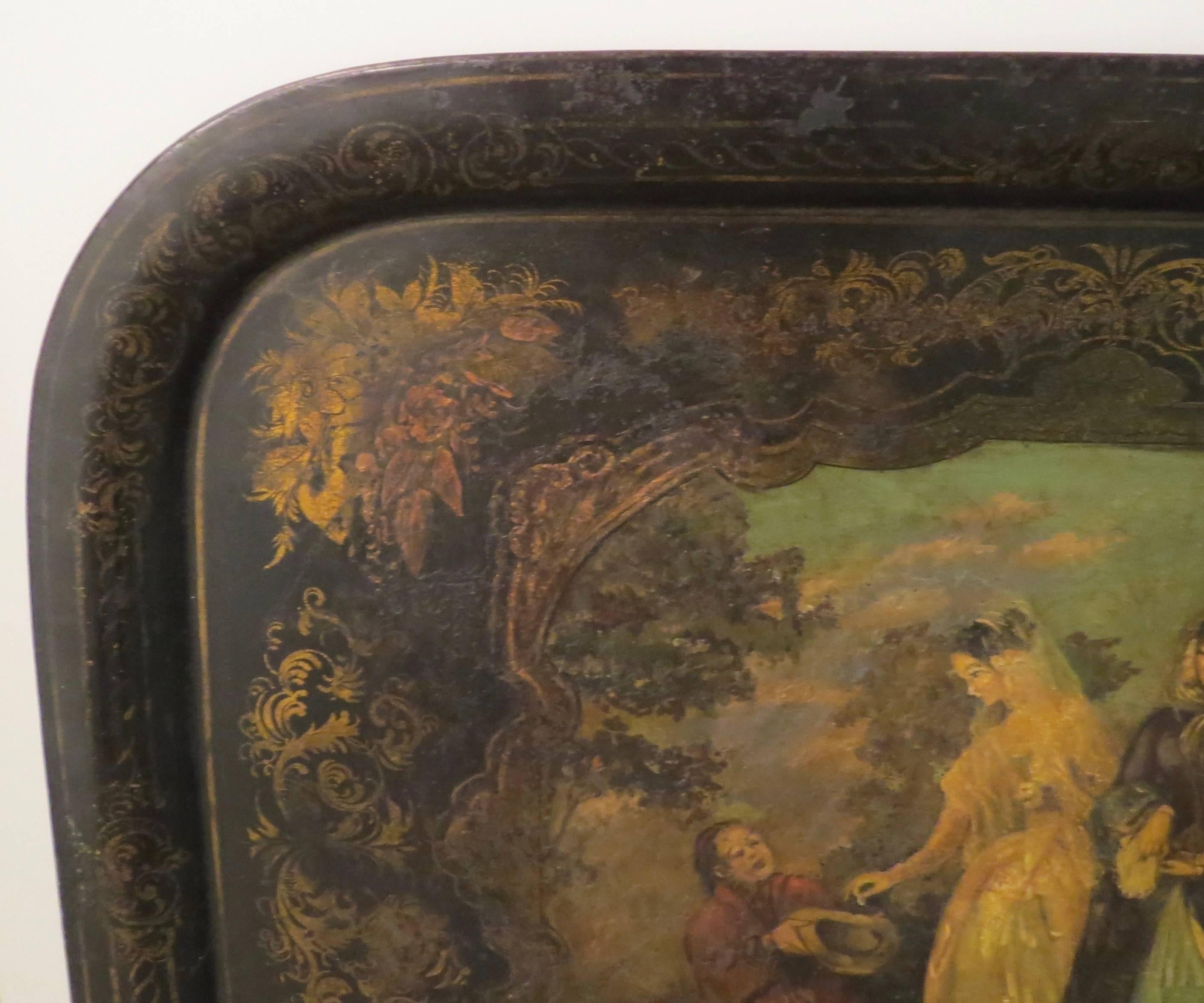 Painted 19th Century French Tole Tray For Sale