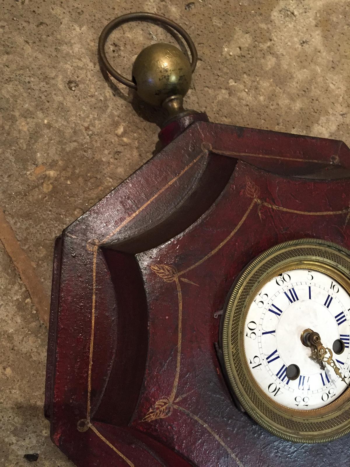 Glass 19th Century French Tole Wall Clock