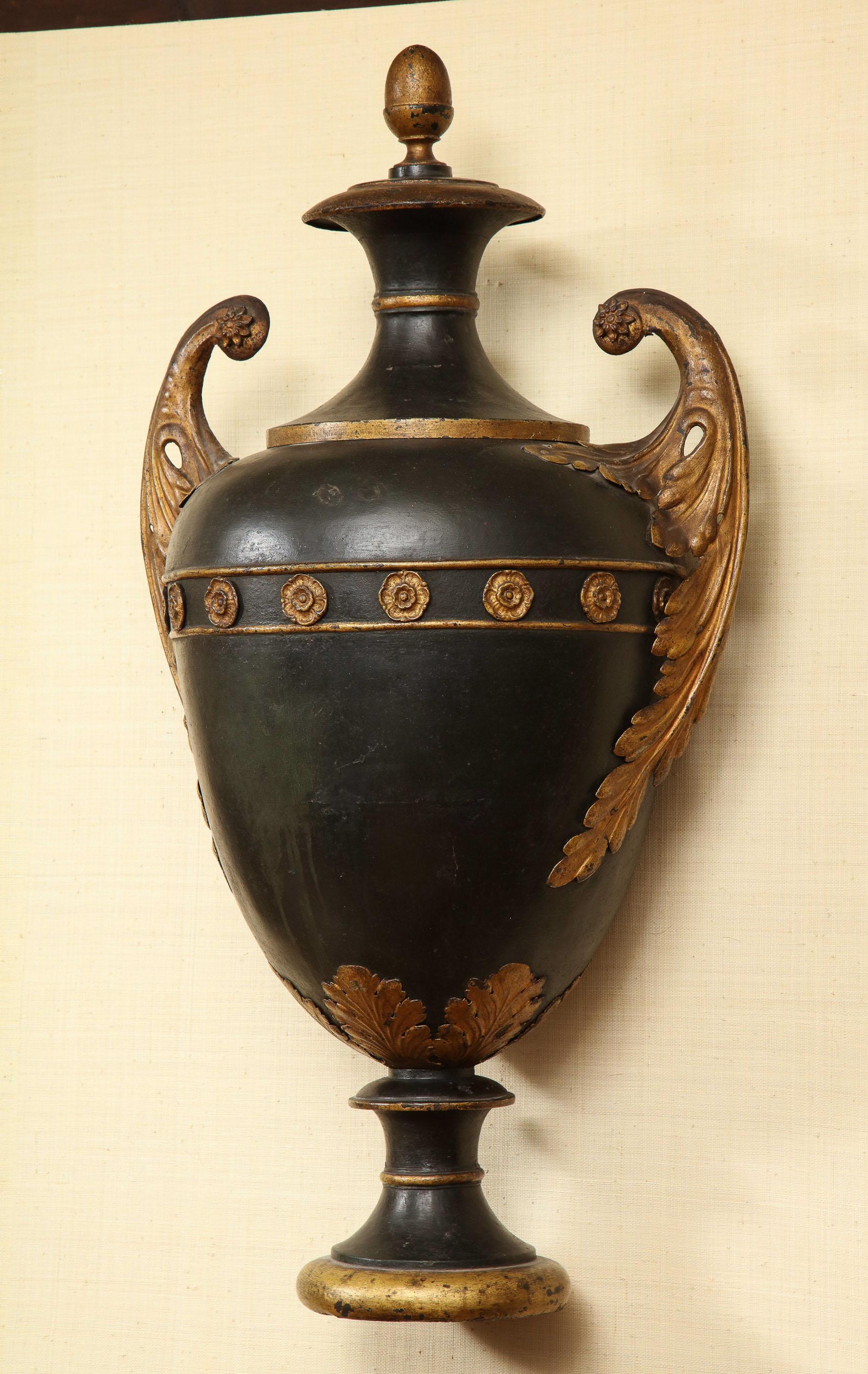 19th Century French, Tole, Wall Hanging Urn For Sale 9