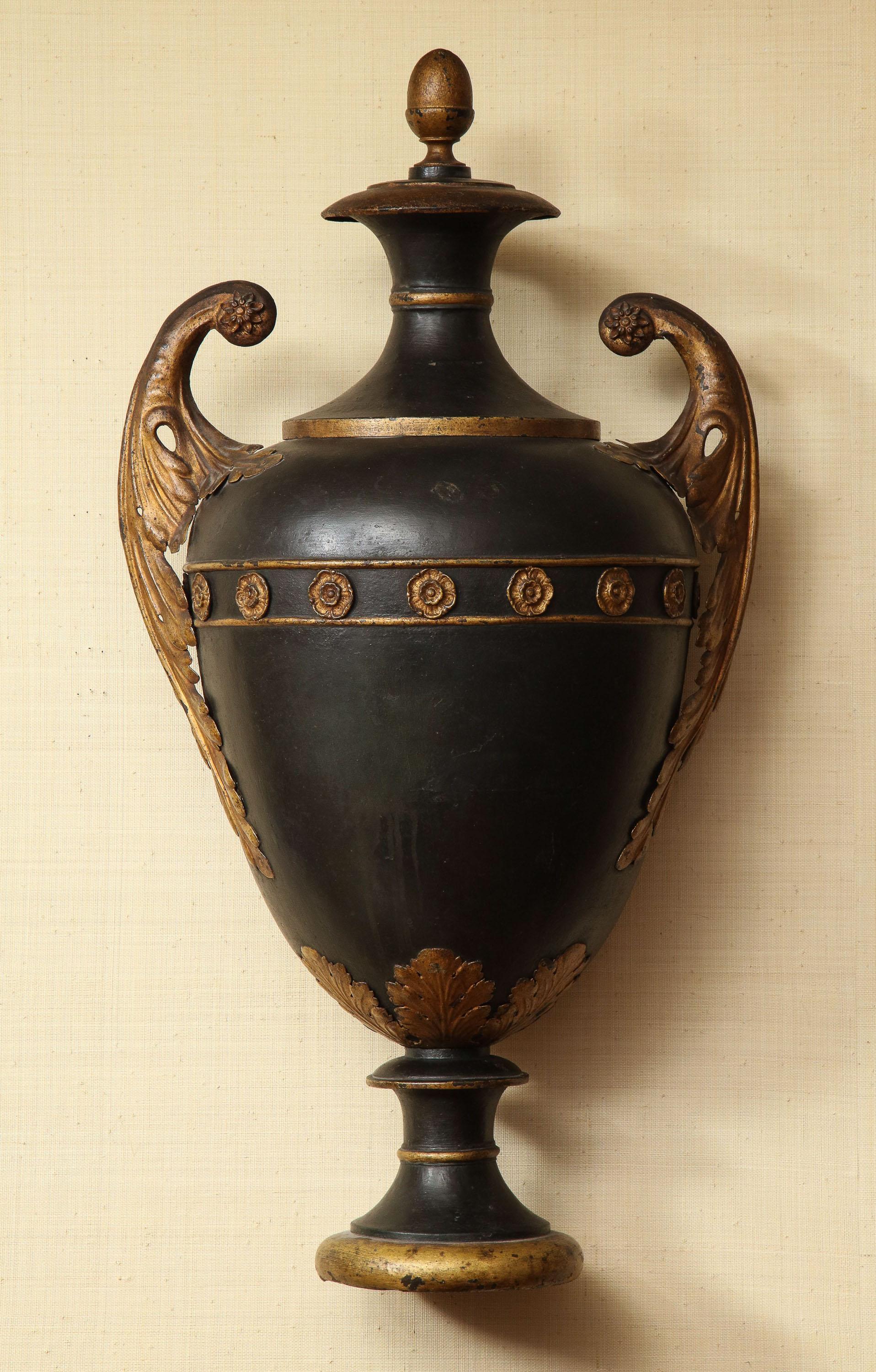 19th century French, wall hanging urn in tole.