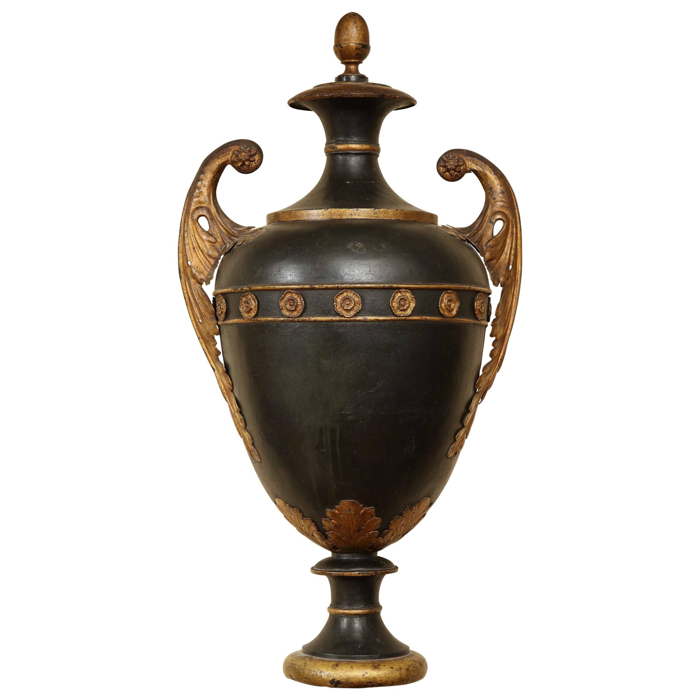 19th Century French, Tole, Wall Hanging Urn For Sale
