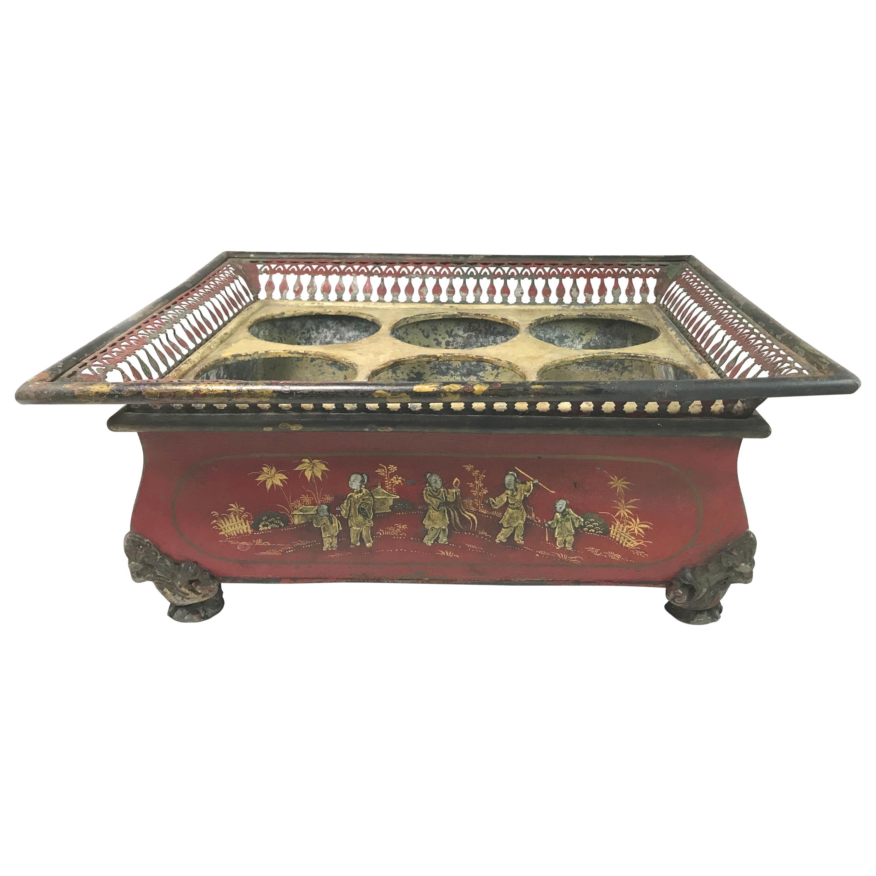 19th Century French Tole Wine Caddy with Chinese Decoration