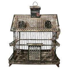 19th Century French Tole & Wire Victorian House Form Bird Cage