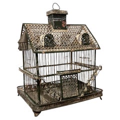 19th Century French Tole & Wire Victorian House Form Bird Cage