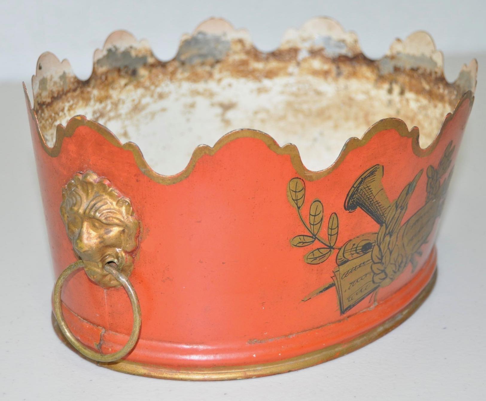 Hand-Painted 19th Century French Toleware Vierriere / Plant Holder