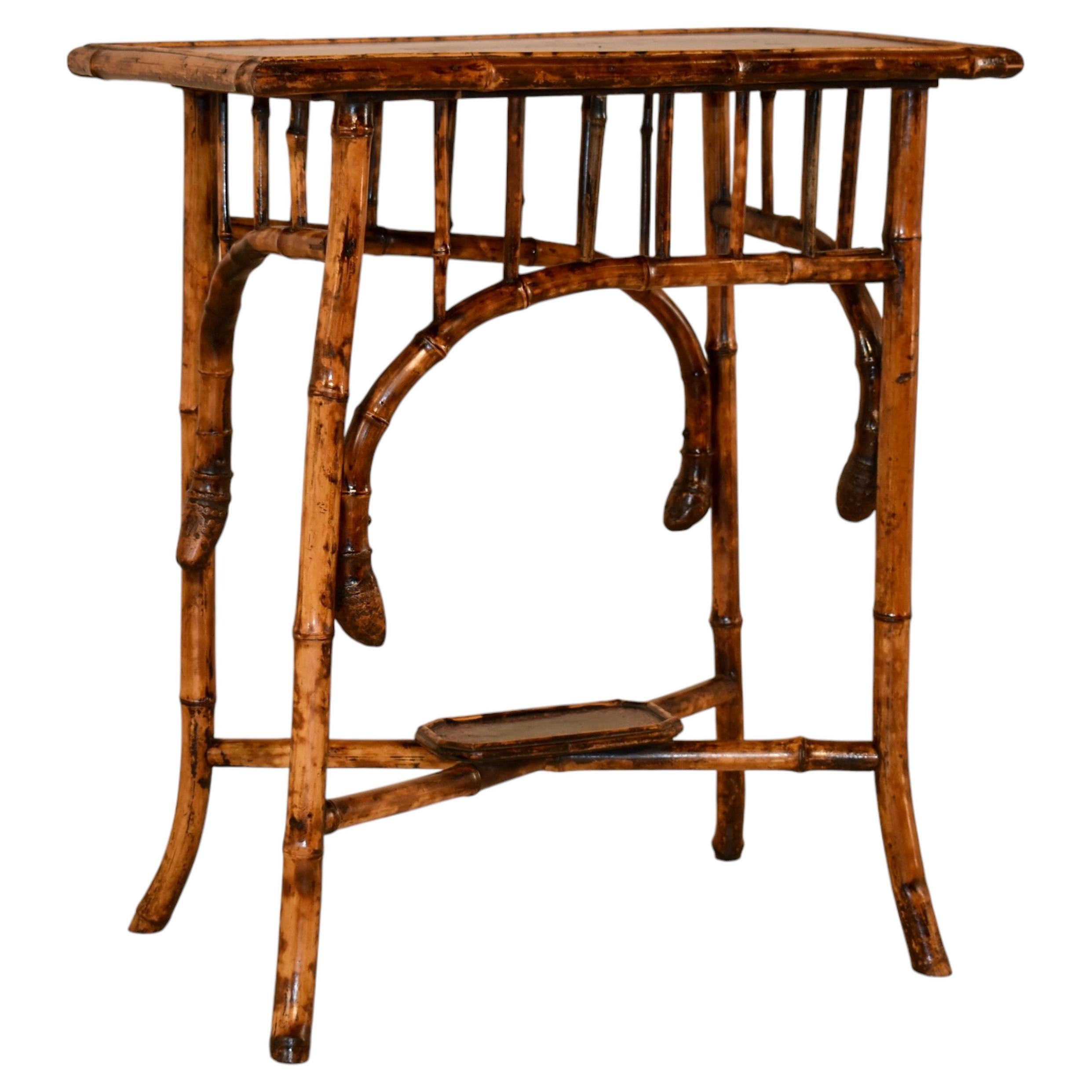 19th Century French Tortoise Bamboo Side Table with Chinoiserie Decoration