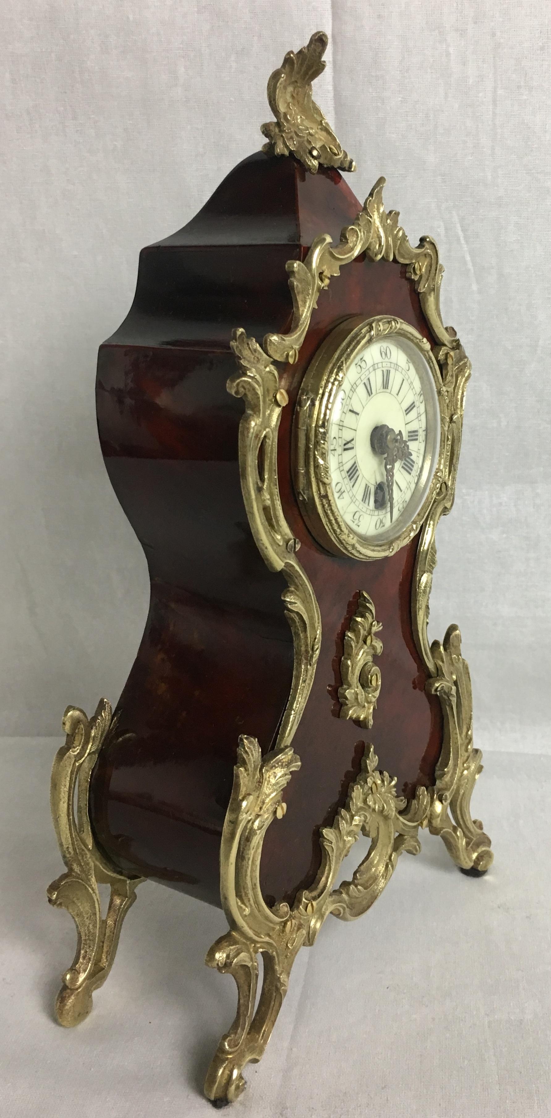 19th Century French Cartel Mantel Desk Clock Ormolu Mounts, Boulle Style For Sale 1