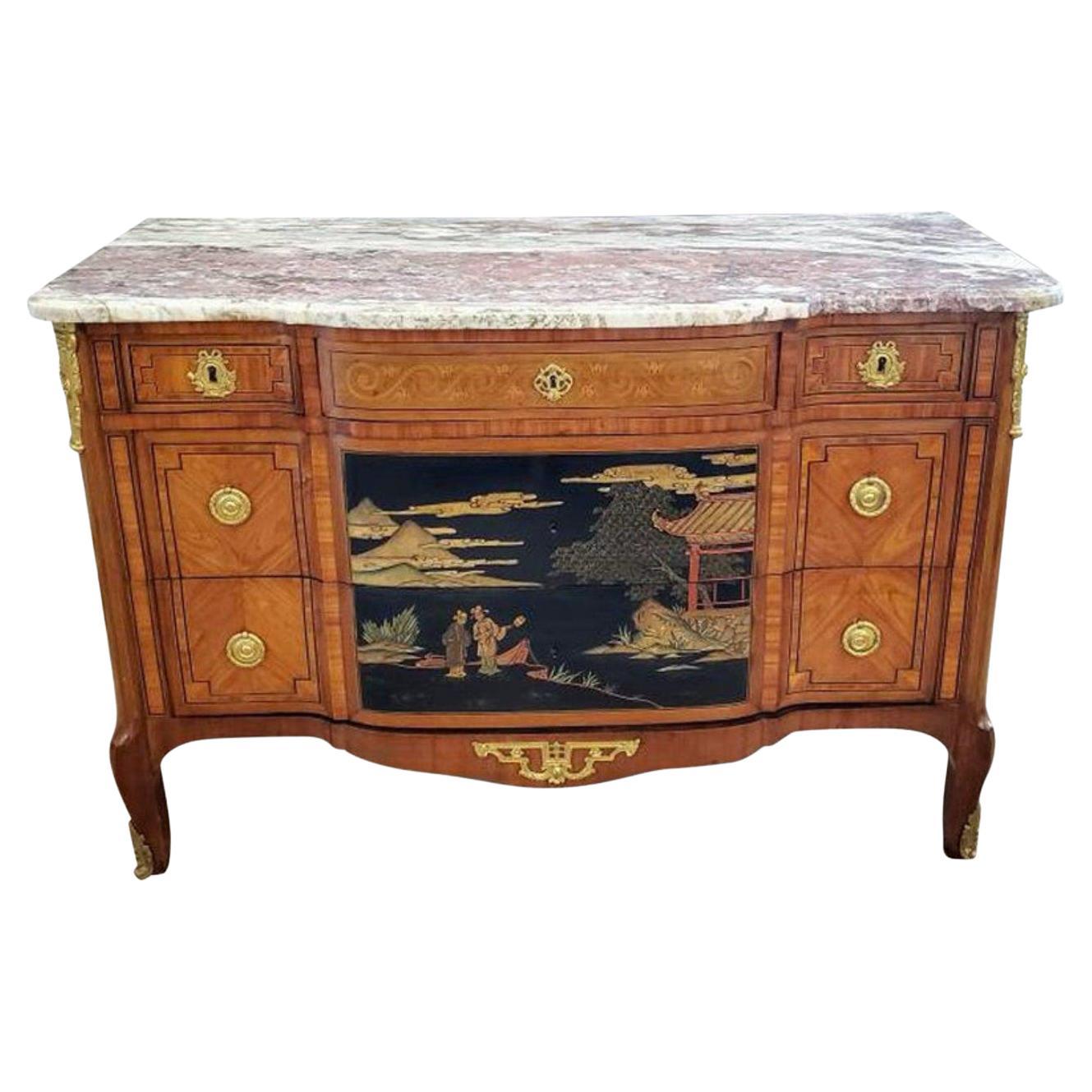 19th Century French Transition Chinoiserie Chest of Drawers For Sale