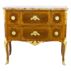 19th Century French Transition/Louis XVI Marquetry Gilt Bronze Commode Bureau