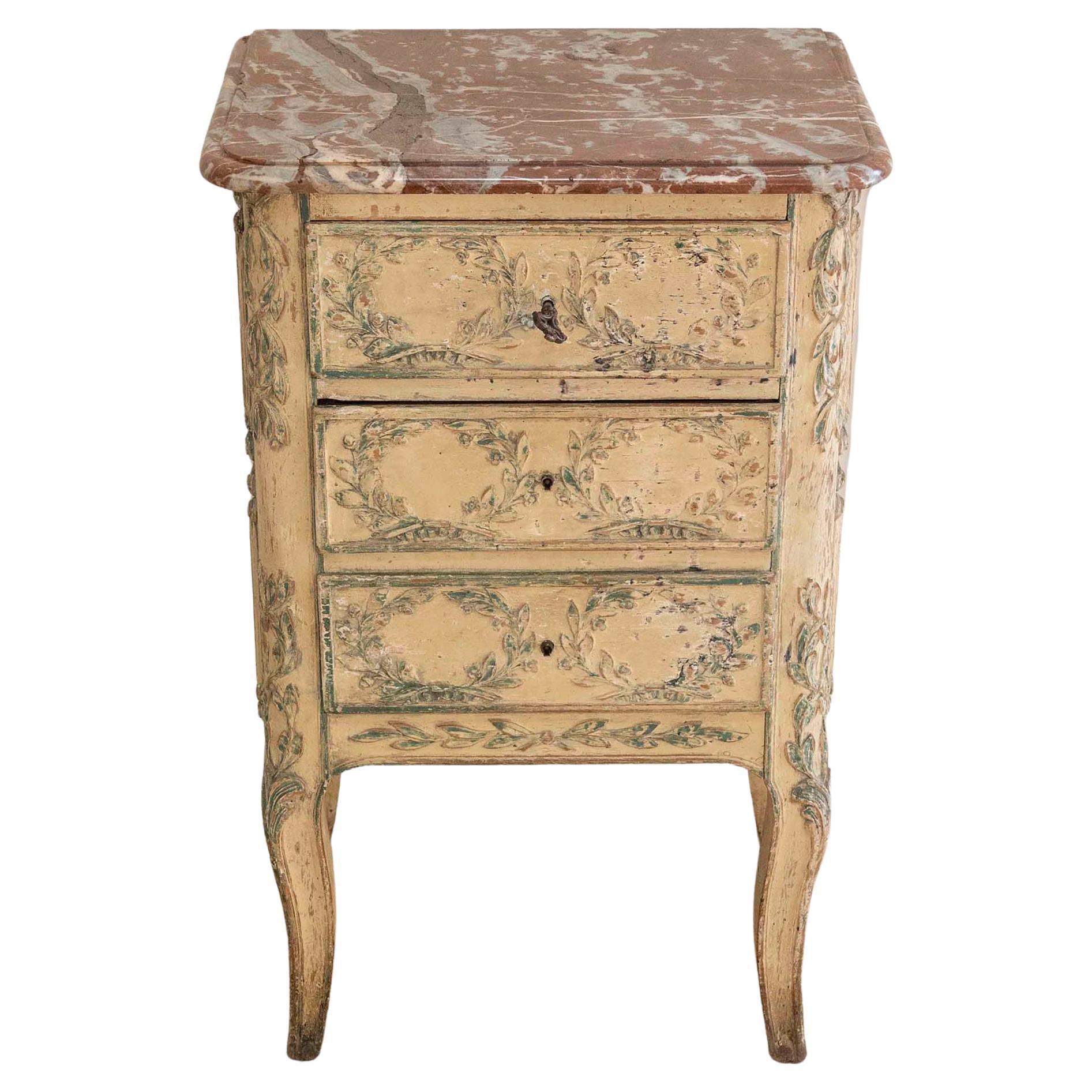 19th Century French Transition-Style Half Chest of Drawers with Marble Top