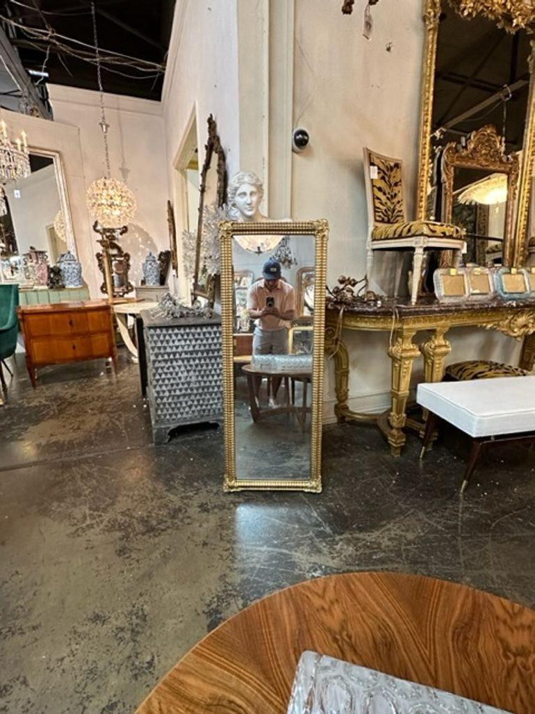 19th Century French Transitional Carved Giltwood Narrow Mirror In Good Condition For Sale In Dallas, TX