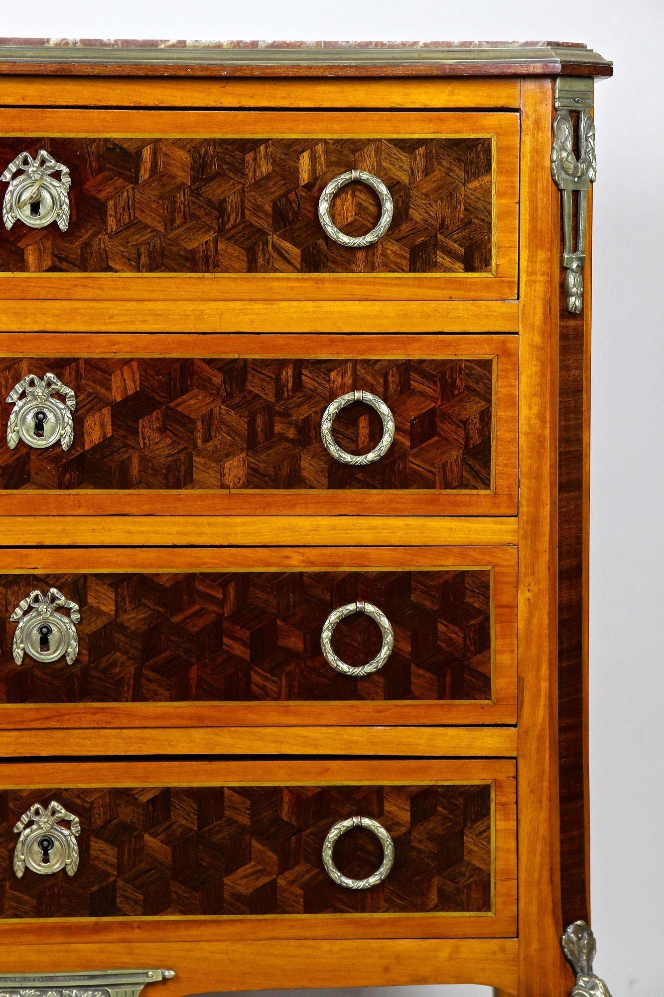19th Century French Transitional Marquetry Chest of Drawers, France, circa 1870 For Sale 5