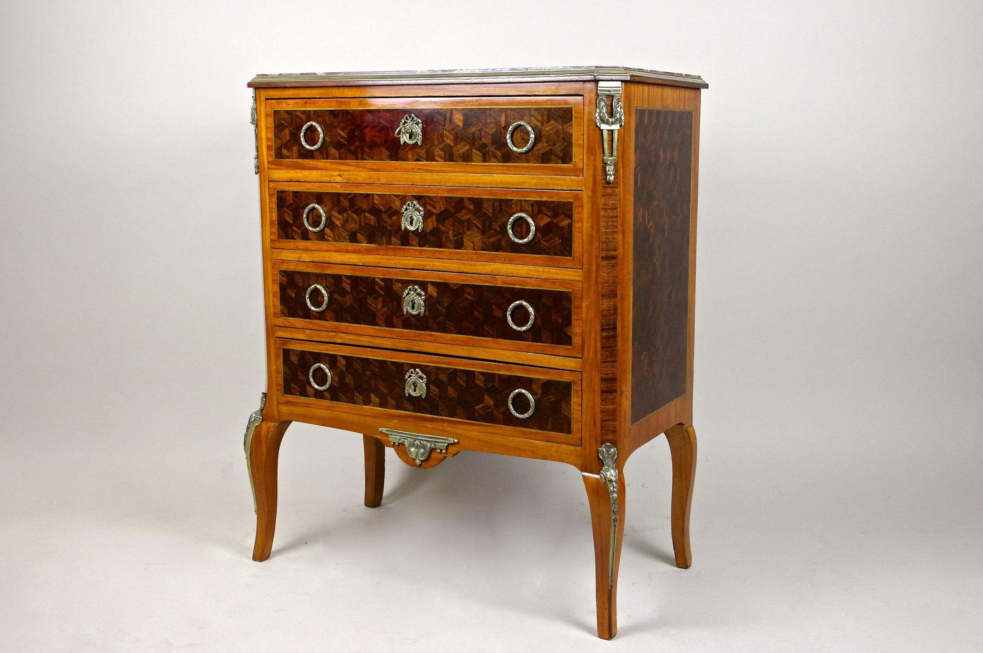 19th Century French Transitional Marquetry Chest of Drawers, France, circa 1870 For Sale 6
