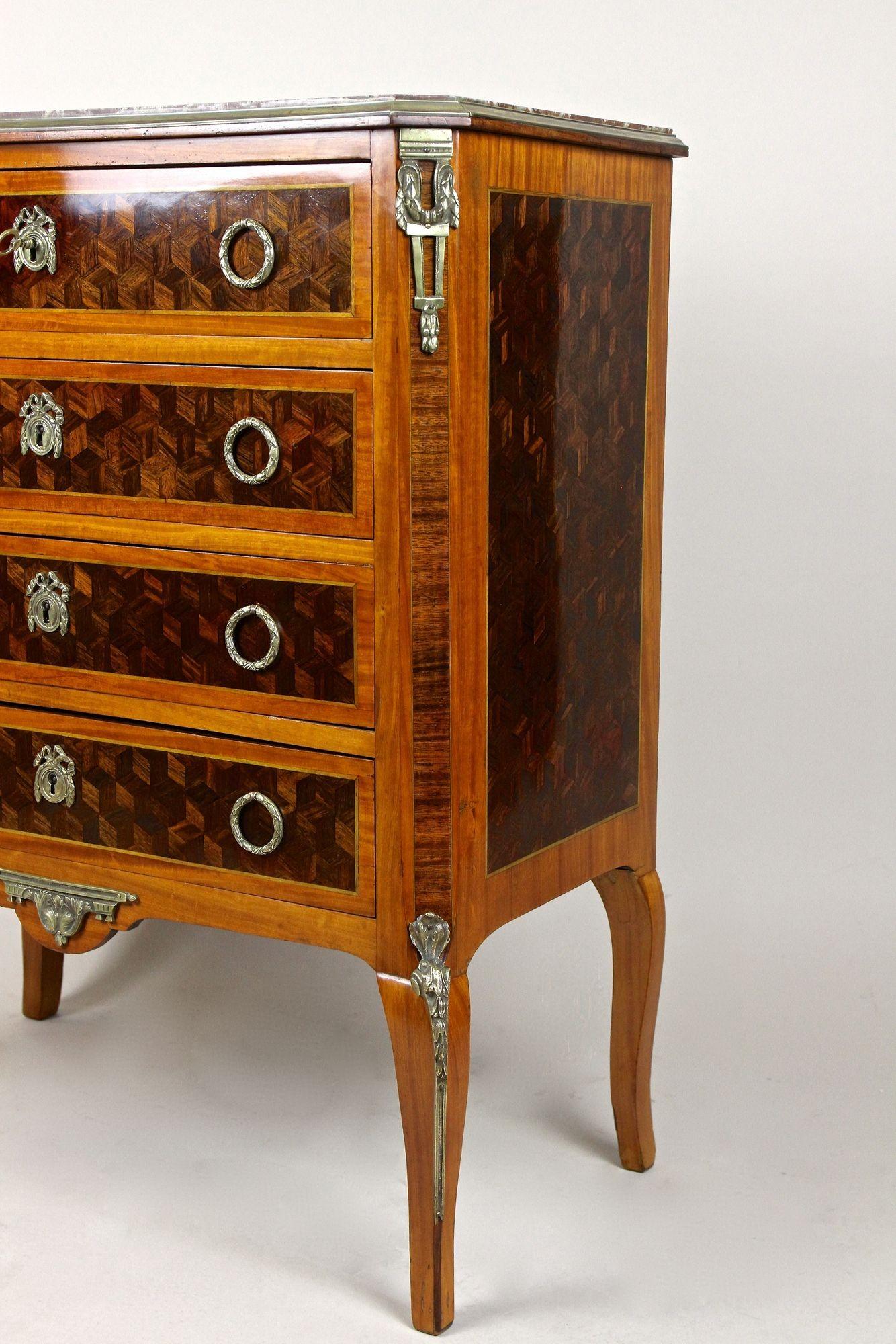 19th Century French Transitional Marquetry Chest of Drawers, France, circa 1870 For Sale 7