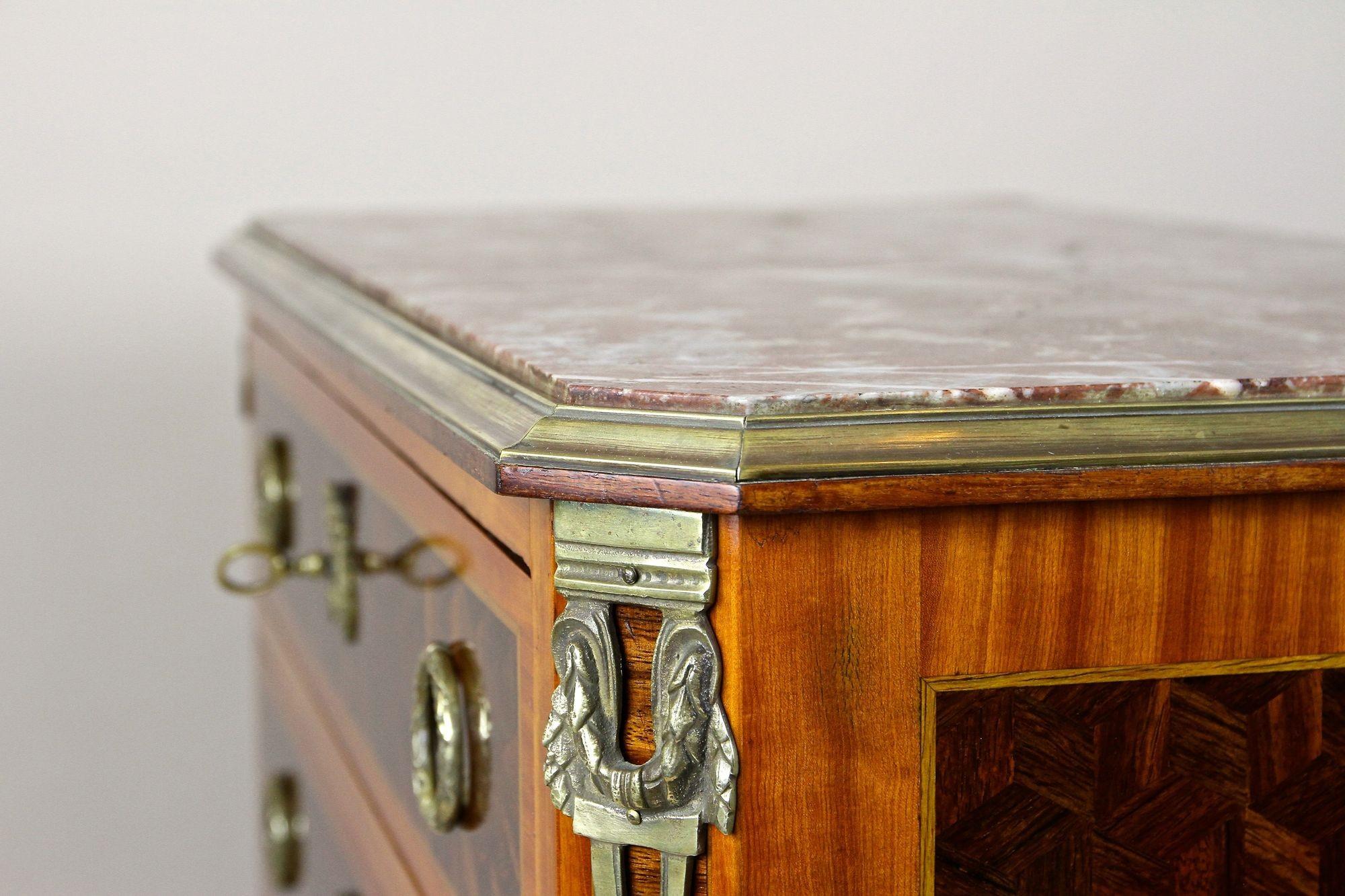 19th Century French Transitional Marquetry Chest of Drawers, France, circa 1870 For Sale 8