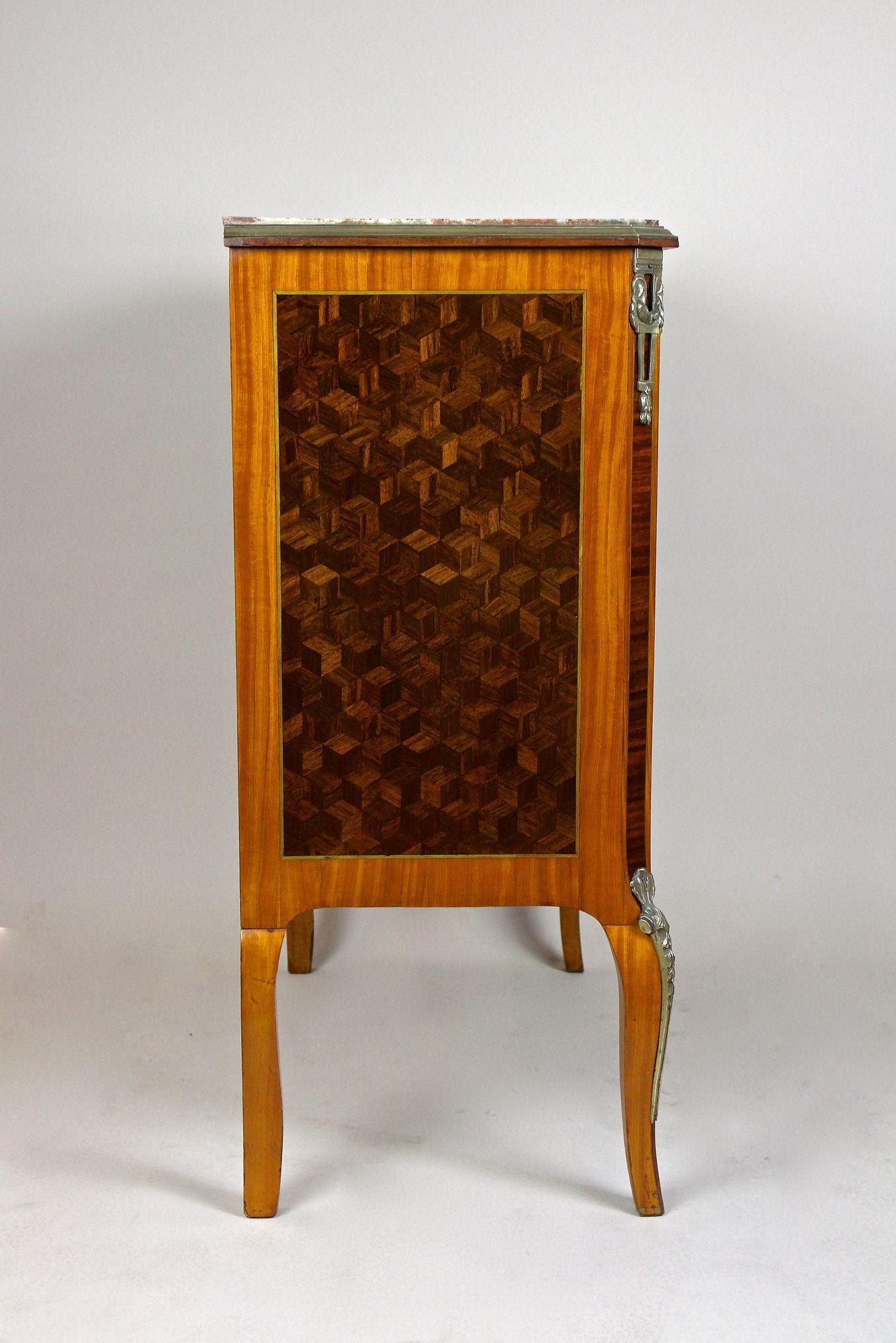 19th Century French Transitional Marquetry Chest of Drawers, France, circa 1870 For Sale 12