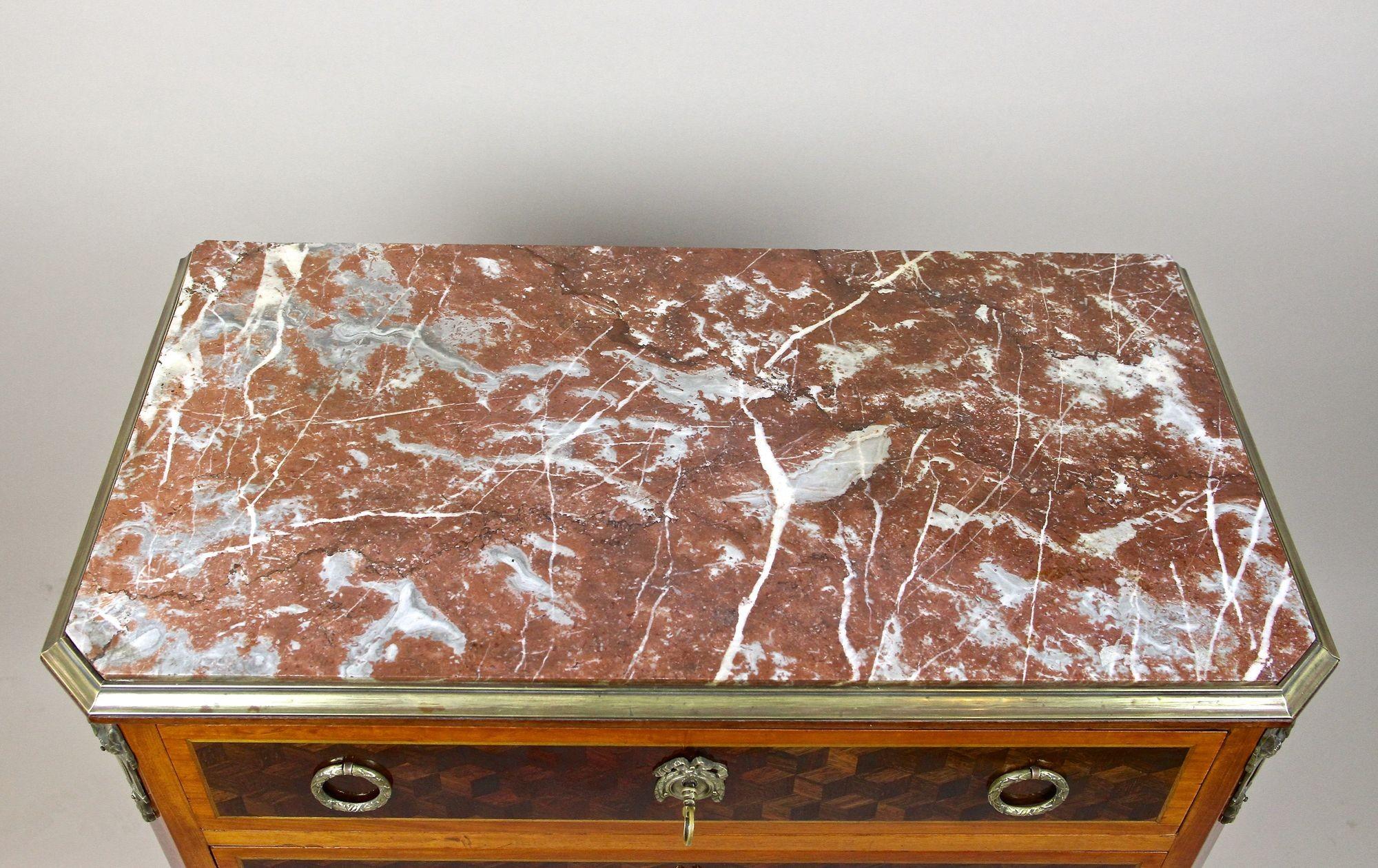 19th Century French Transitional Marquetry Chest of Drawers, France, circa 1870 For Sale 13