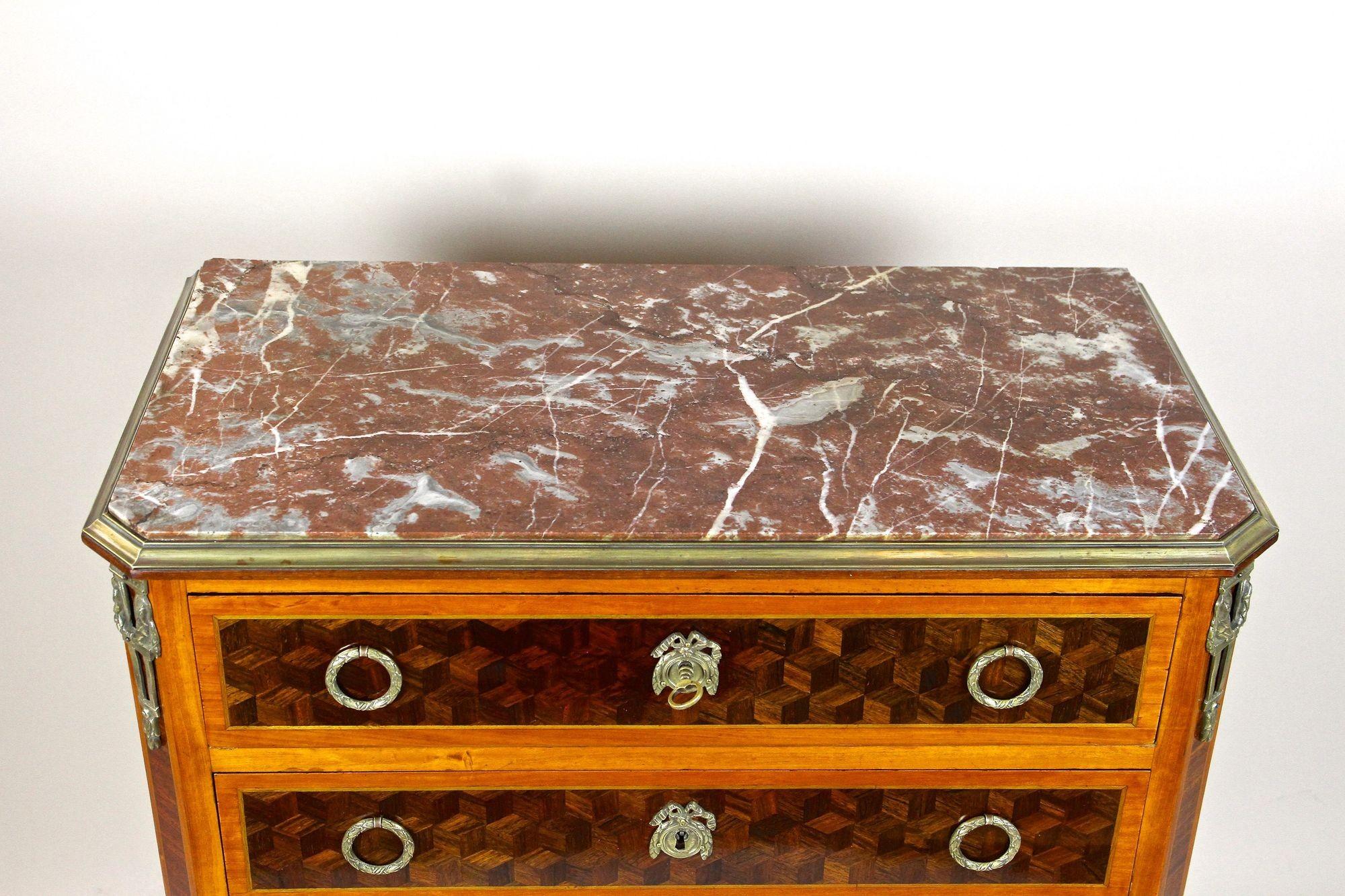 Austrian 19th Century French Transitional Marquetry Chest of Drawers, France, circa 1870 For Sale