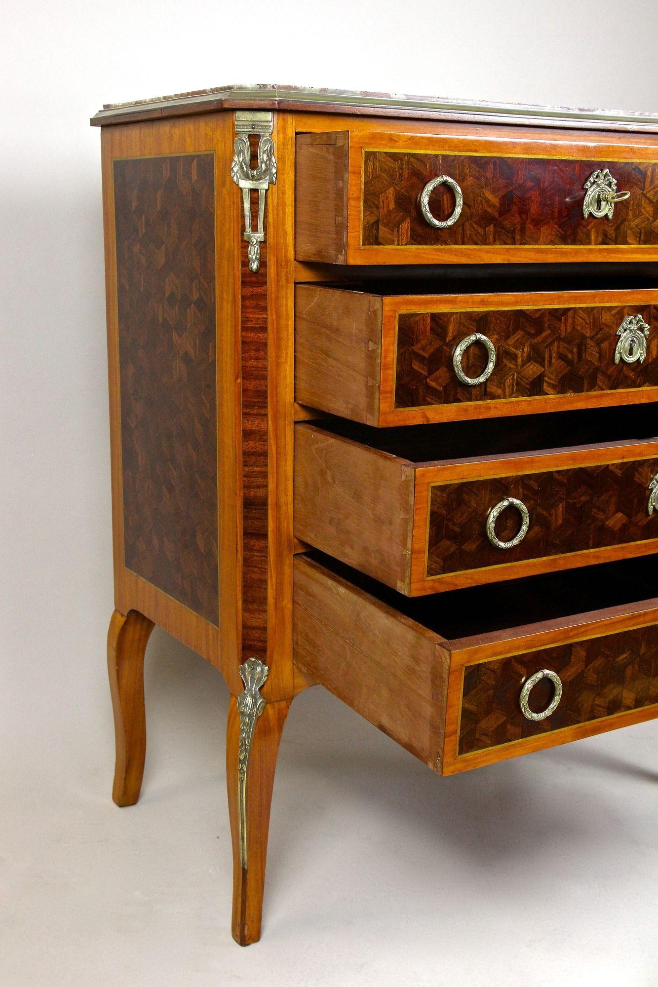 19th Century French Transitional Marquetry Chest of Drawers, France, circa 1870 For Sale 1