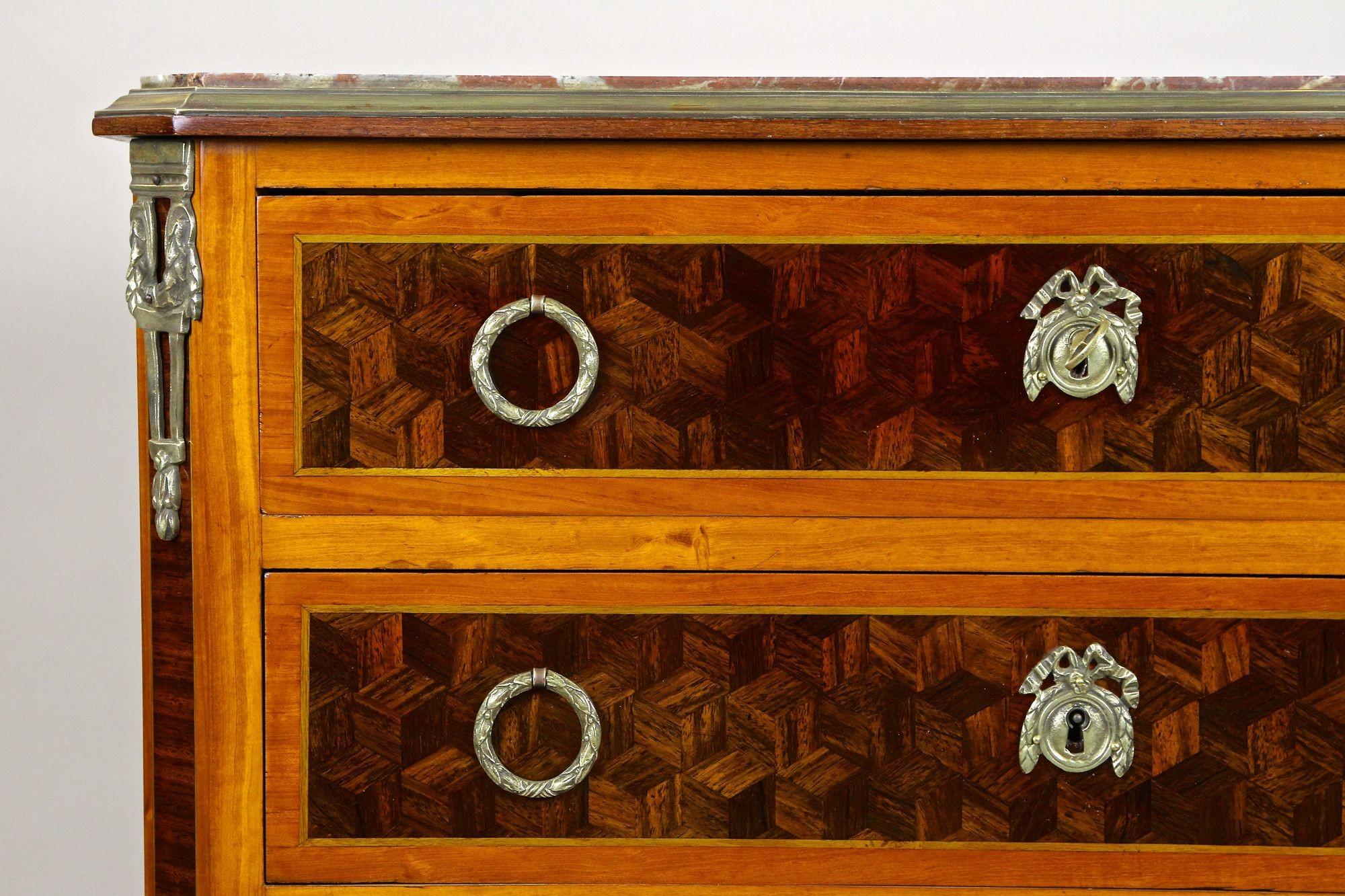 19th Century French Transitional Marquetry Chest of Drawers, France, circa 1870 For Sale 3