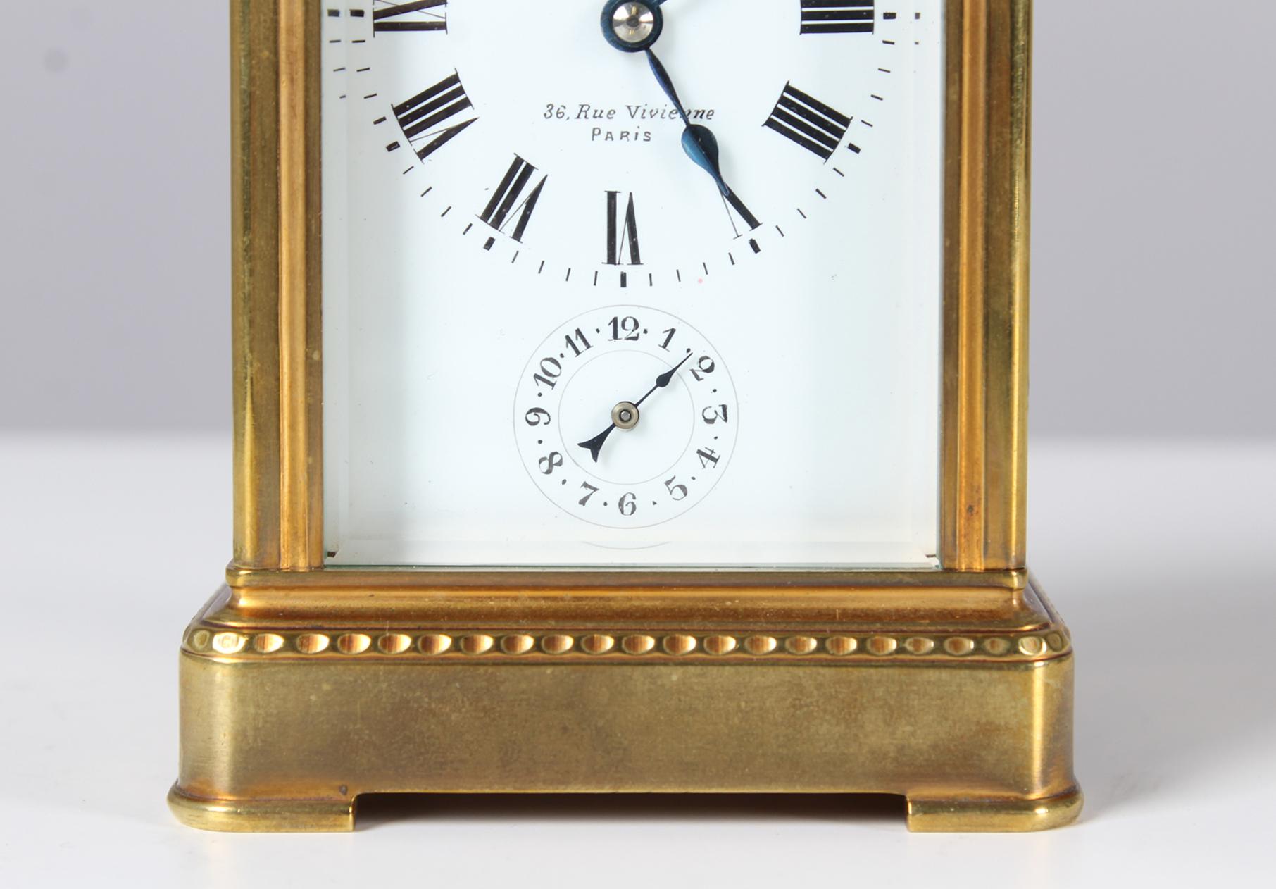Brass 19th Century French Travel Alarm Clock, Signature A.H. Rodanet Paris, circa 1880