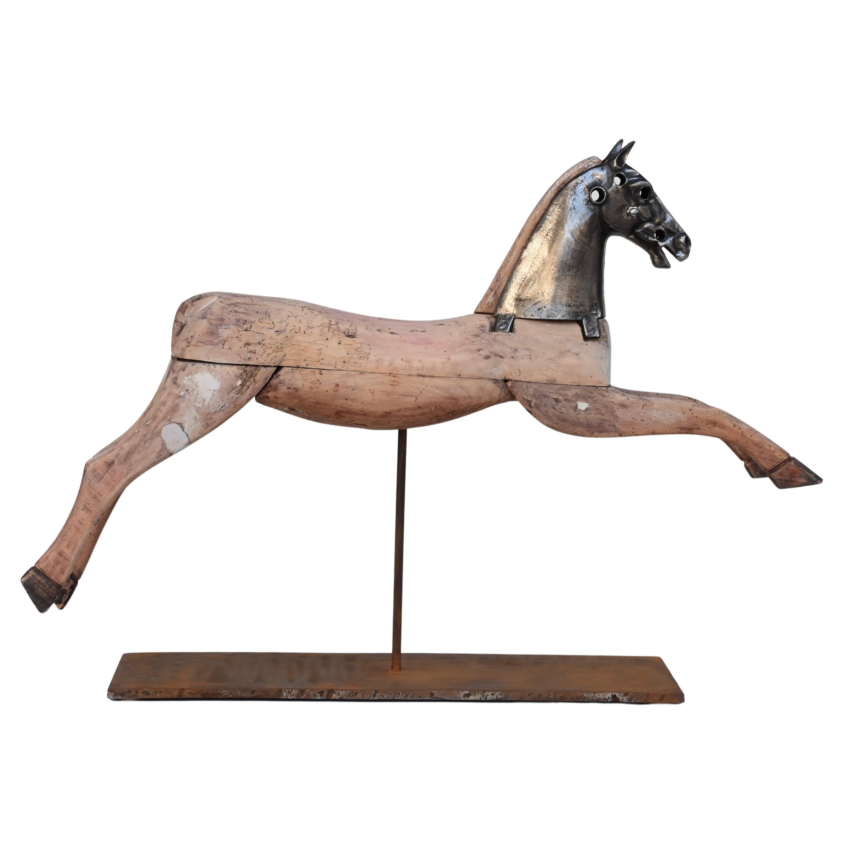 Metal 19th Century French Tricycle Horse Sculpture in a Stand For Sale