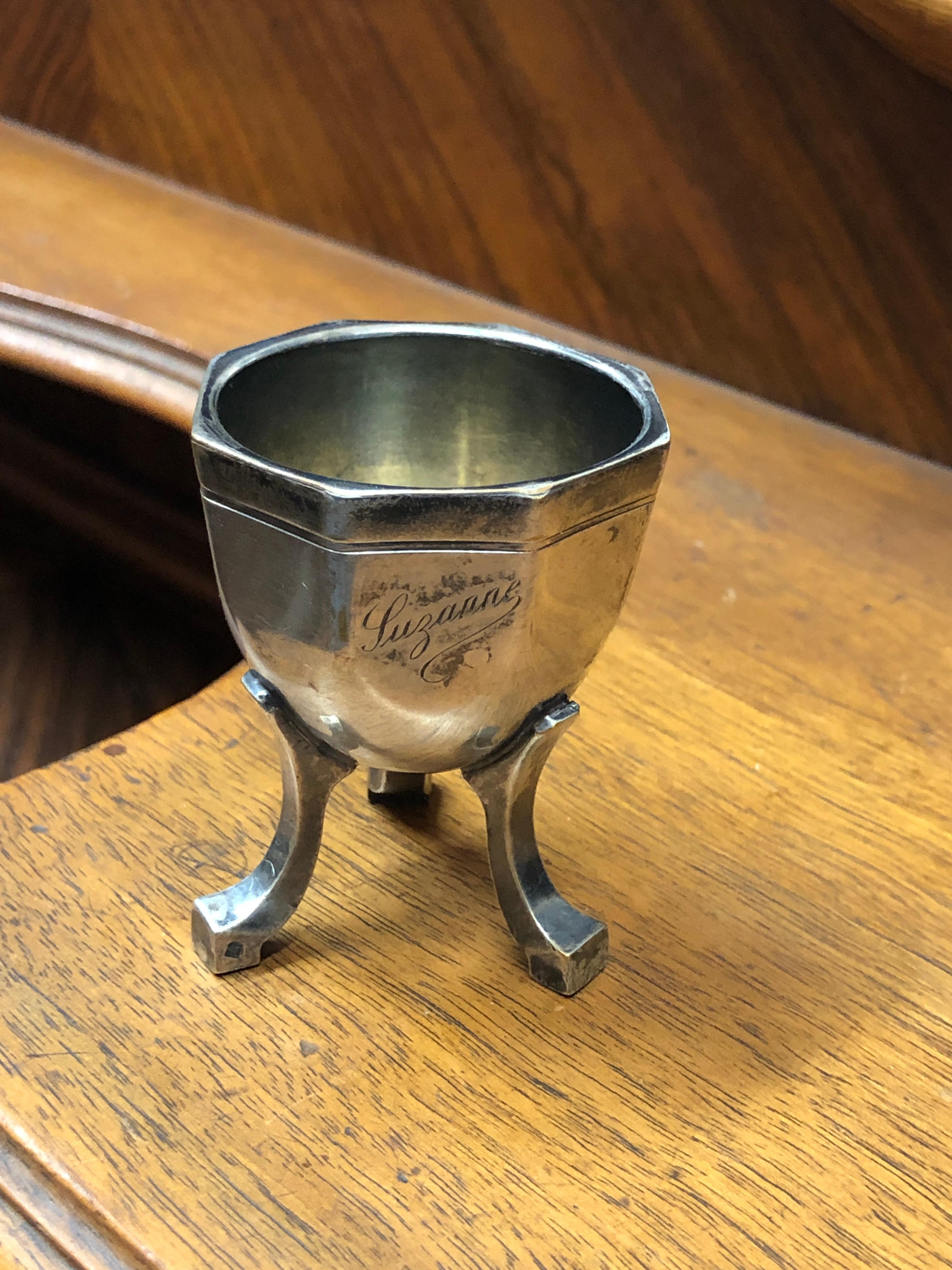 19th Century French Tripod Silver Egg Cup Marked 