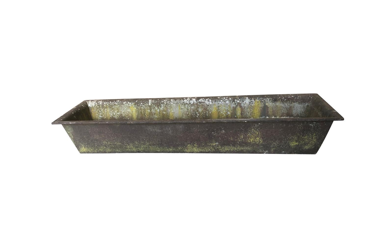A terrific later 19th-early 20th century French trough in cast iron. Wonderful as a planter or jardinière or as a centerpiece for a large farm table.