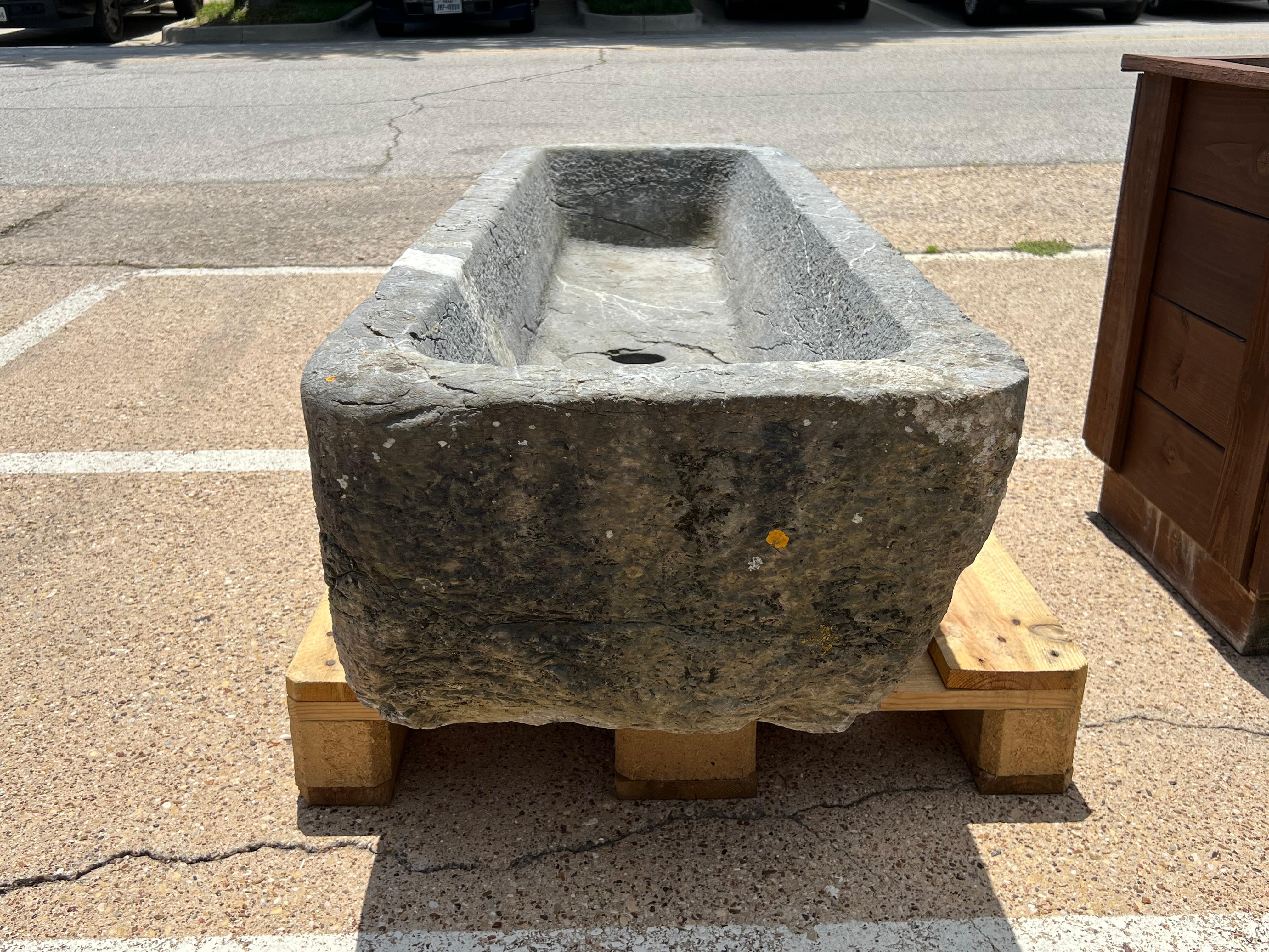 Abreuvoir français du 19ème siècle en rare A Stone bleue des Pyrénées Bon état - En vente à Dallas, TX