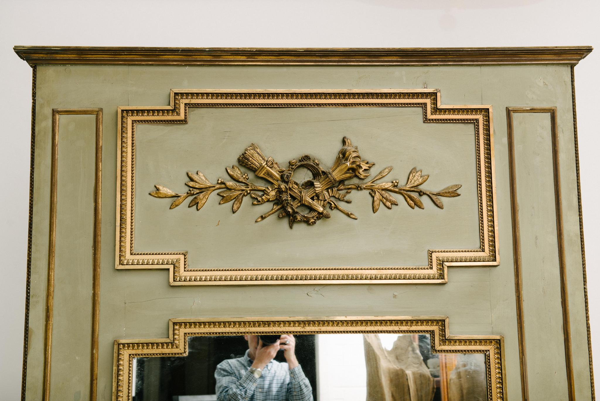 Hand-Painted 19th Century French Trumeau Mirror