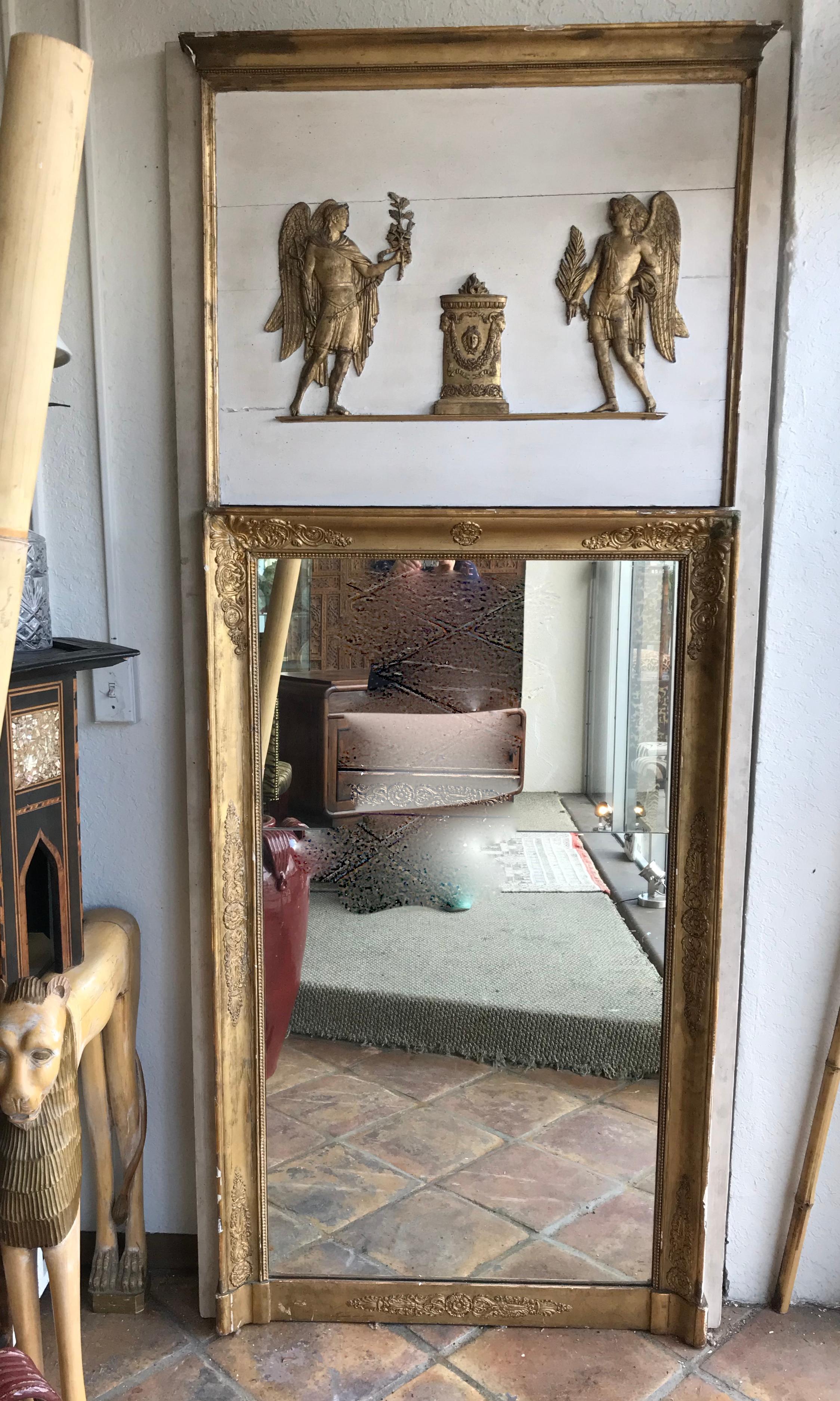 19th Century French Trumeau Mirror In Good Condition In West Palm Beach, FL