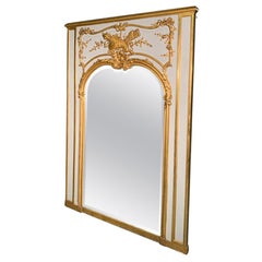 19th Century French Trumeau Mirror in Paint and Gilt with Bevelled Mirror Plate