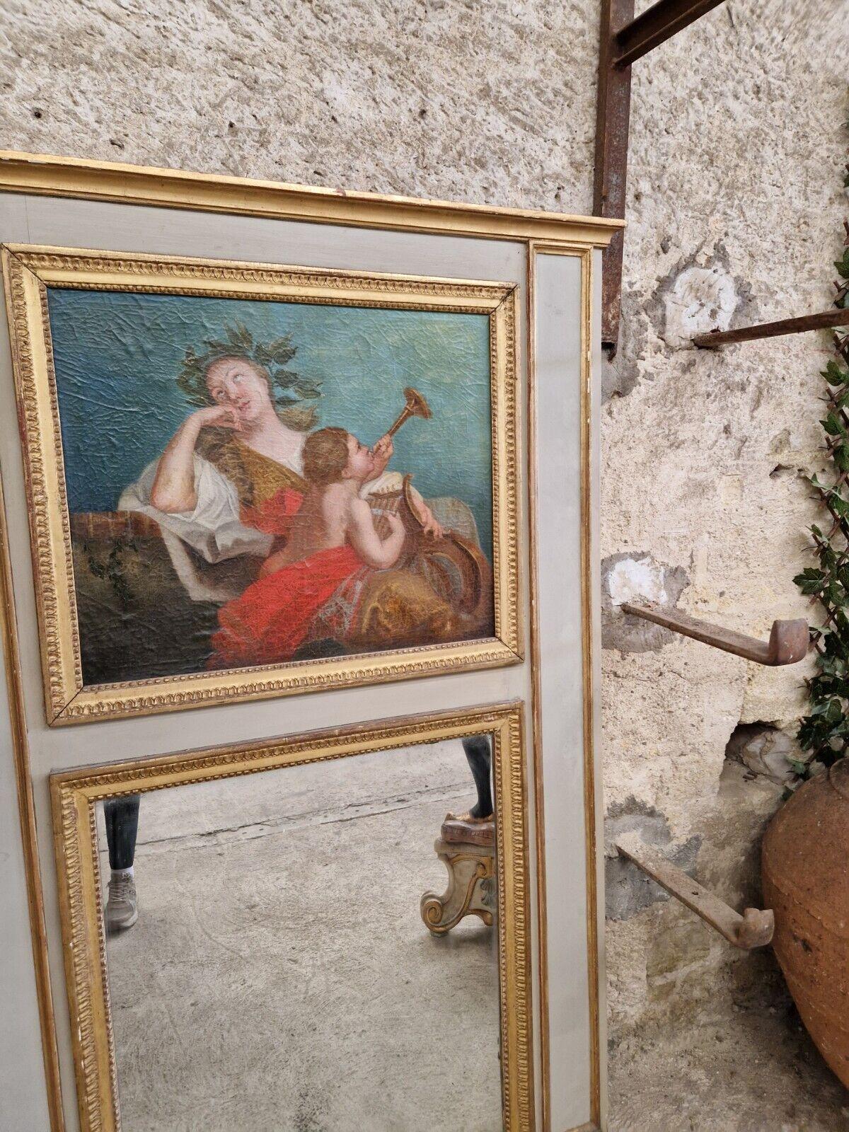 19th Century hand Painted French Trumeau Mirror Louis XVI Style For Sale 3