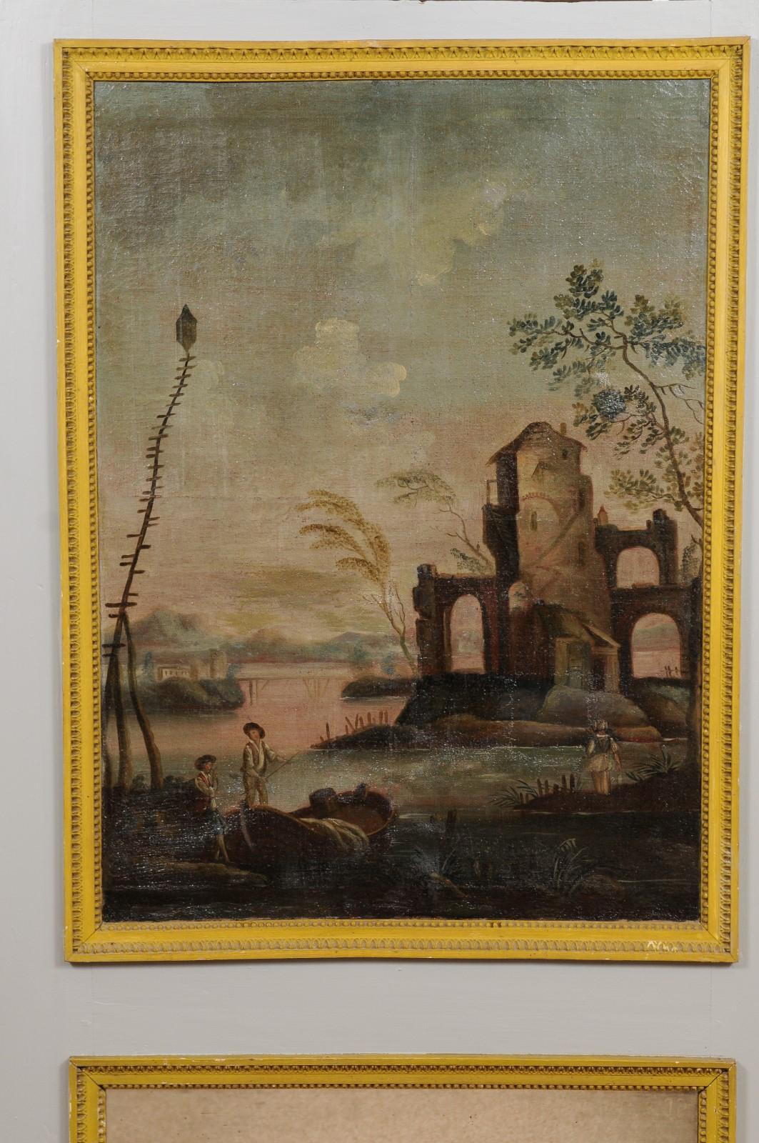 19th Century French Trumeau Mirror with Oil on Canvas Landscape Painting 1