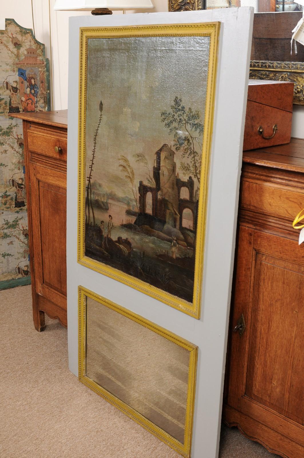 19th Century French Trumeau Mirror with Oil on Canvas Landscape Painting 2