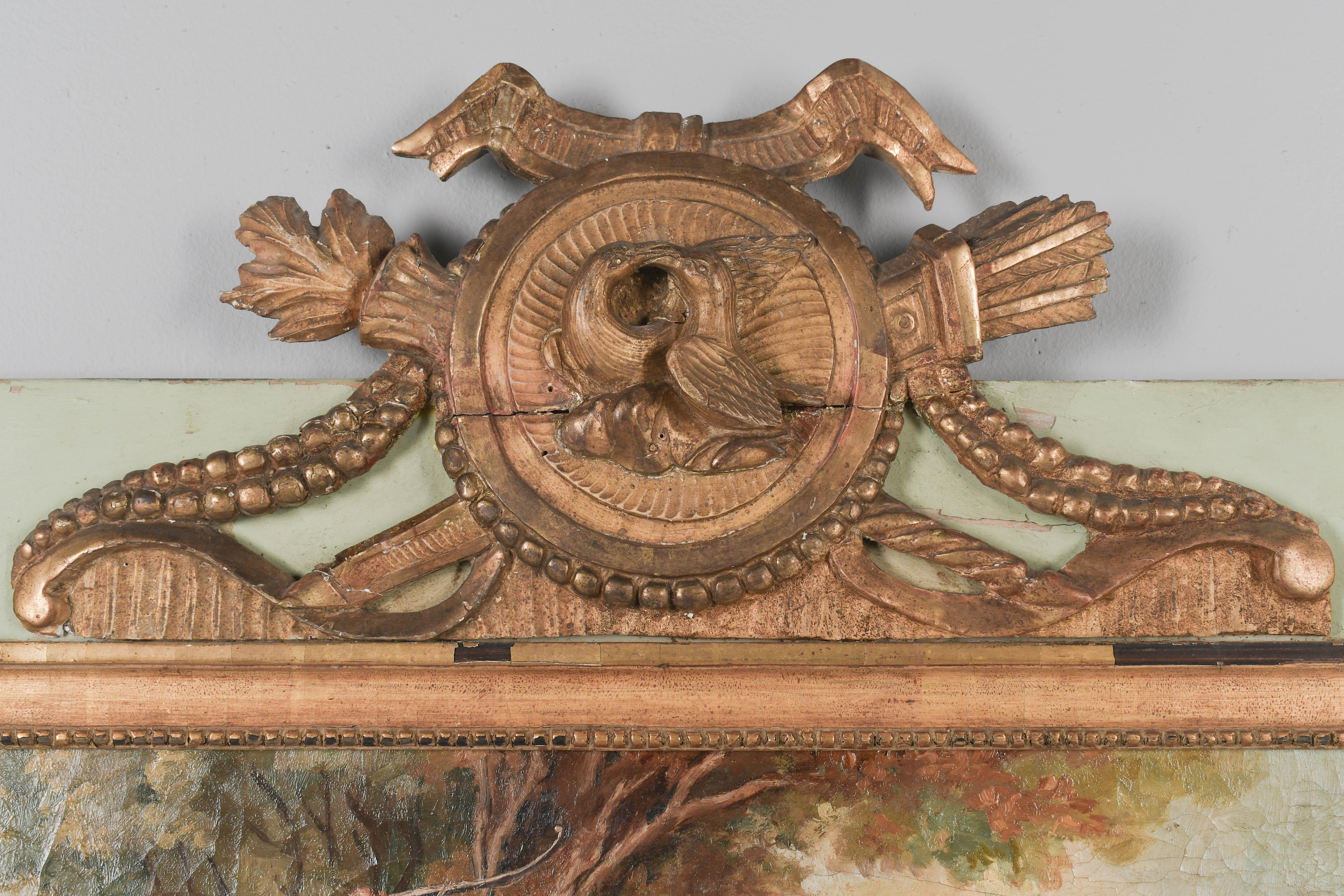 Specchio francese Trumeau del XIX secolo con dipinto 58 