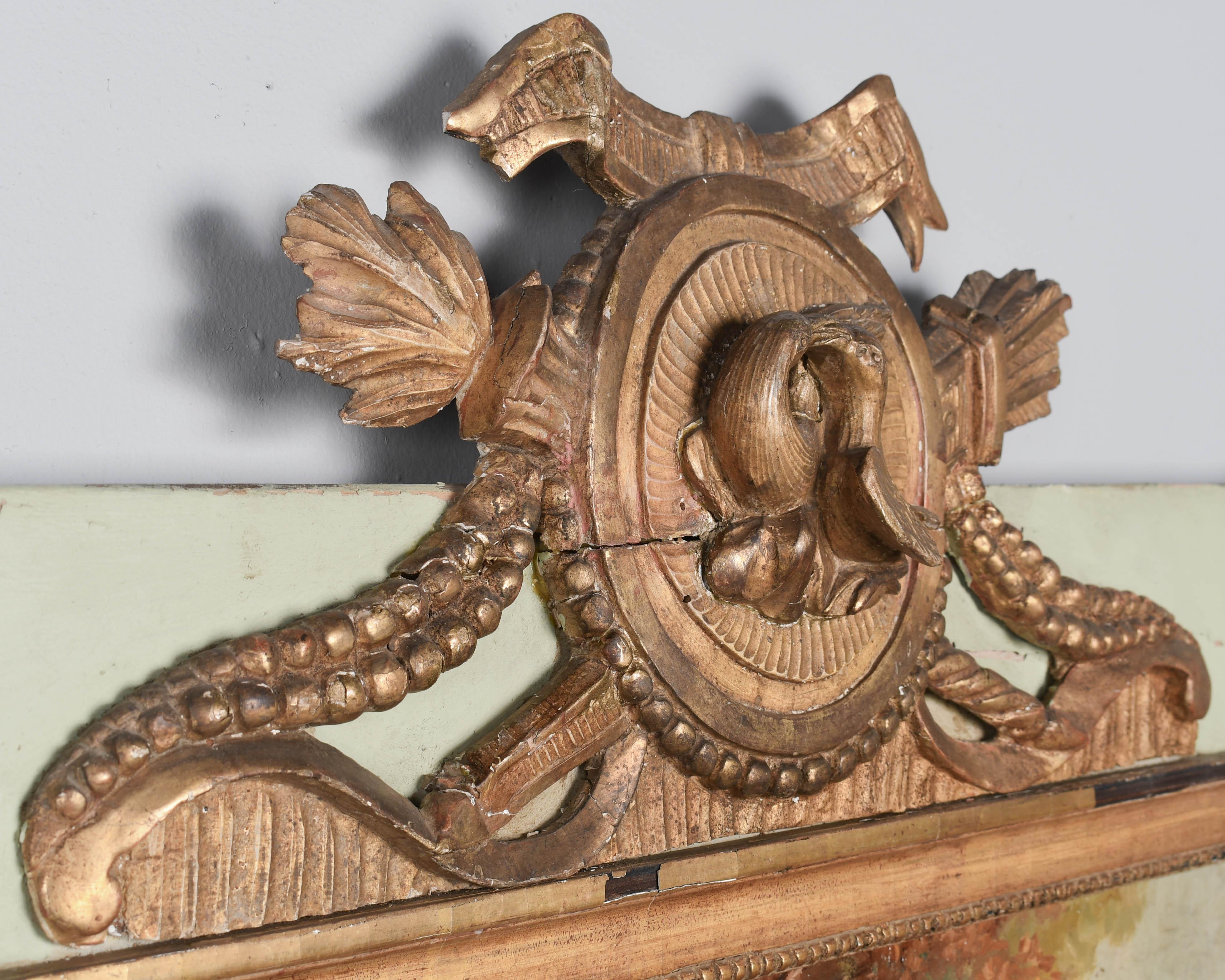 Specchio francese Trumeau del XIX secolo con dipinto 58 