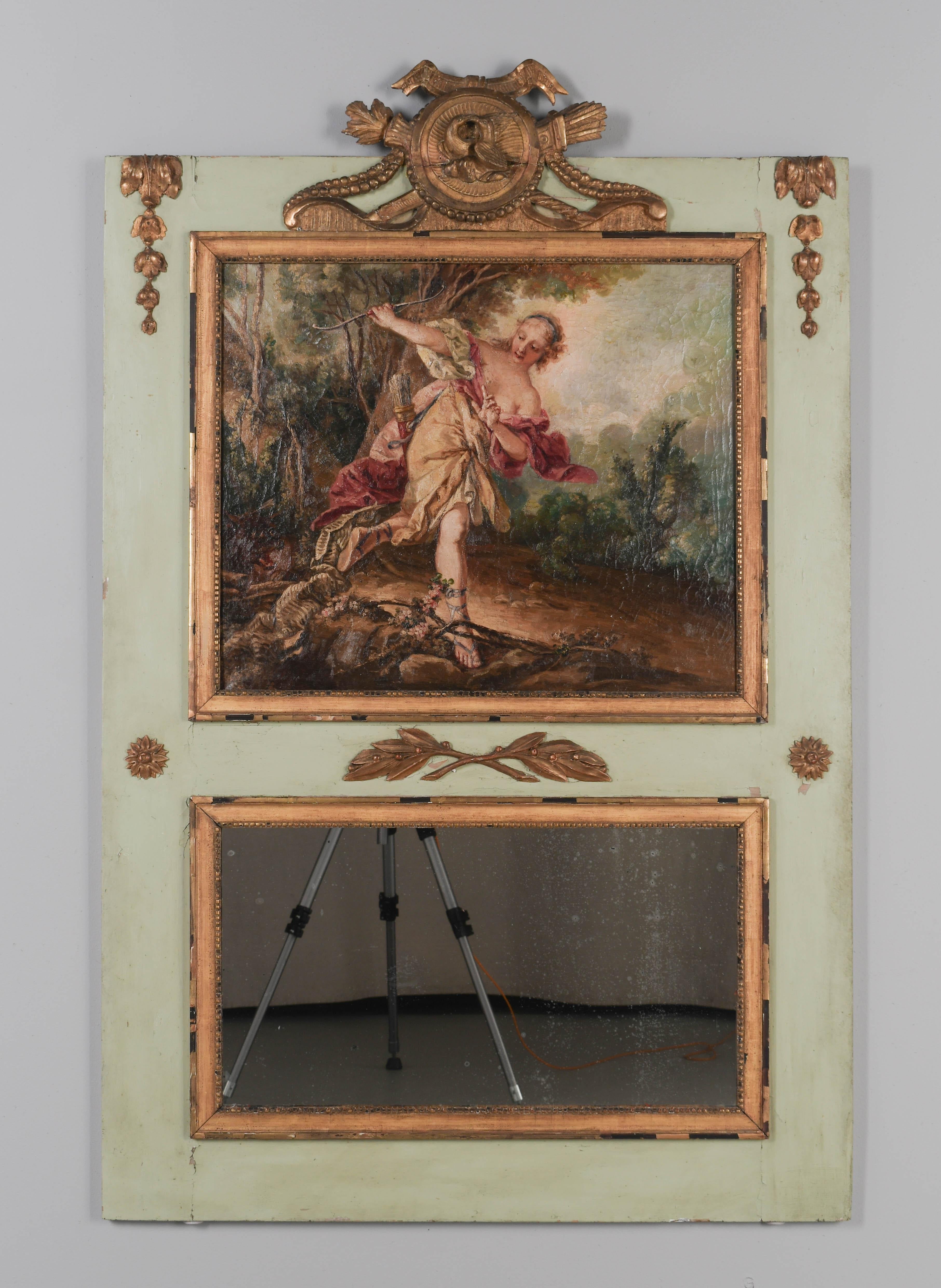 Miroir Trumeau français du 19ème siècle avec peinture en vente 2