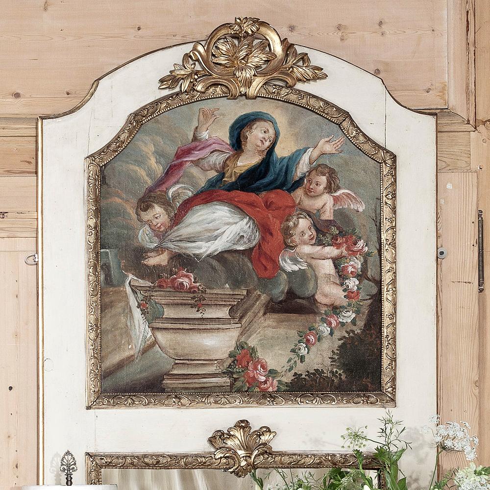 19th Century French Trumeau with Hand Painted Madonna In Good Condition In Dallas, TX