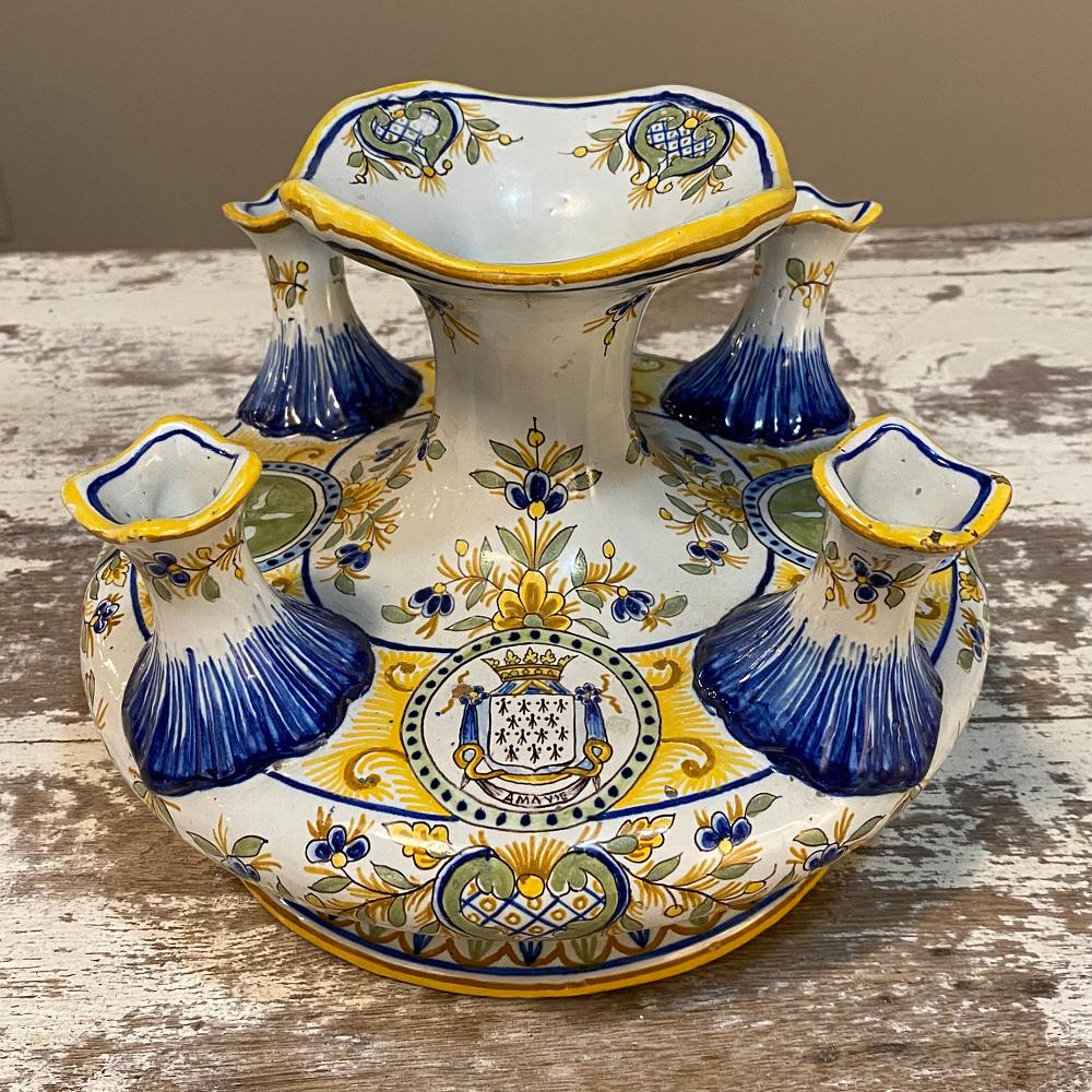 Hand-Painted 19th Century French Tulip Vase from Rouen