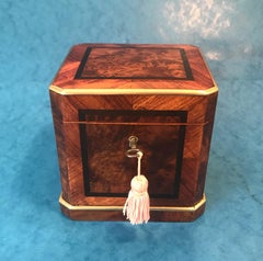 19th Century French Tulip Wood and Burr Cedar Tea Caddy