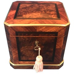 19th Century French Tulip Wood and Burr Cedar Tea Caddy