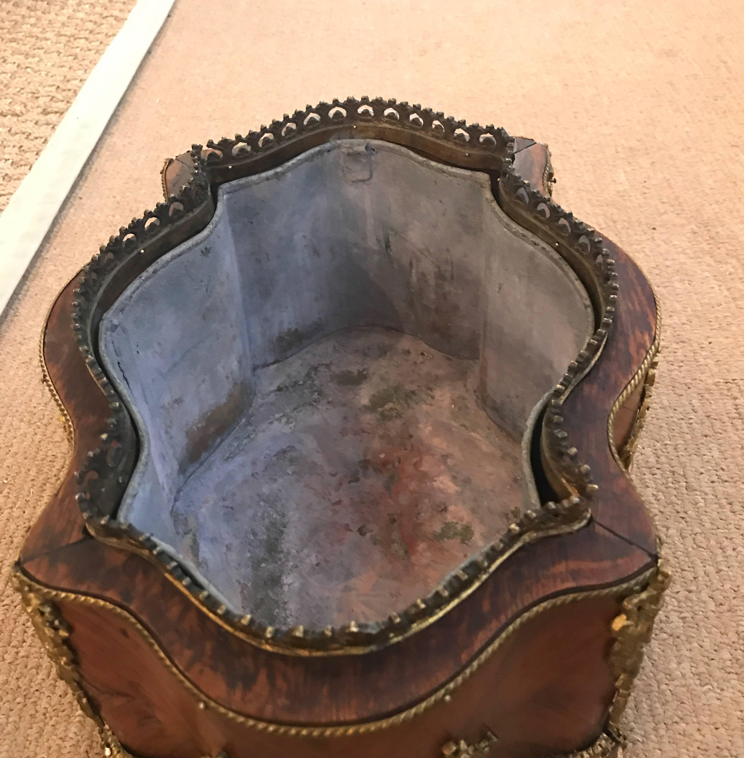 19th Century French Tulip Wood Jardiniere Planter with Liner 2