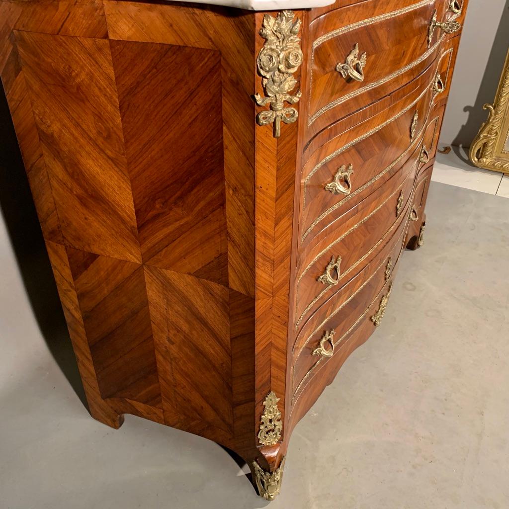 19th Century French Tulipwood Serpentine Commode with Original Brass and Marble 6